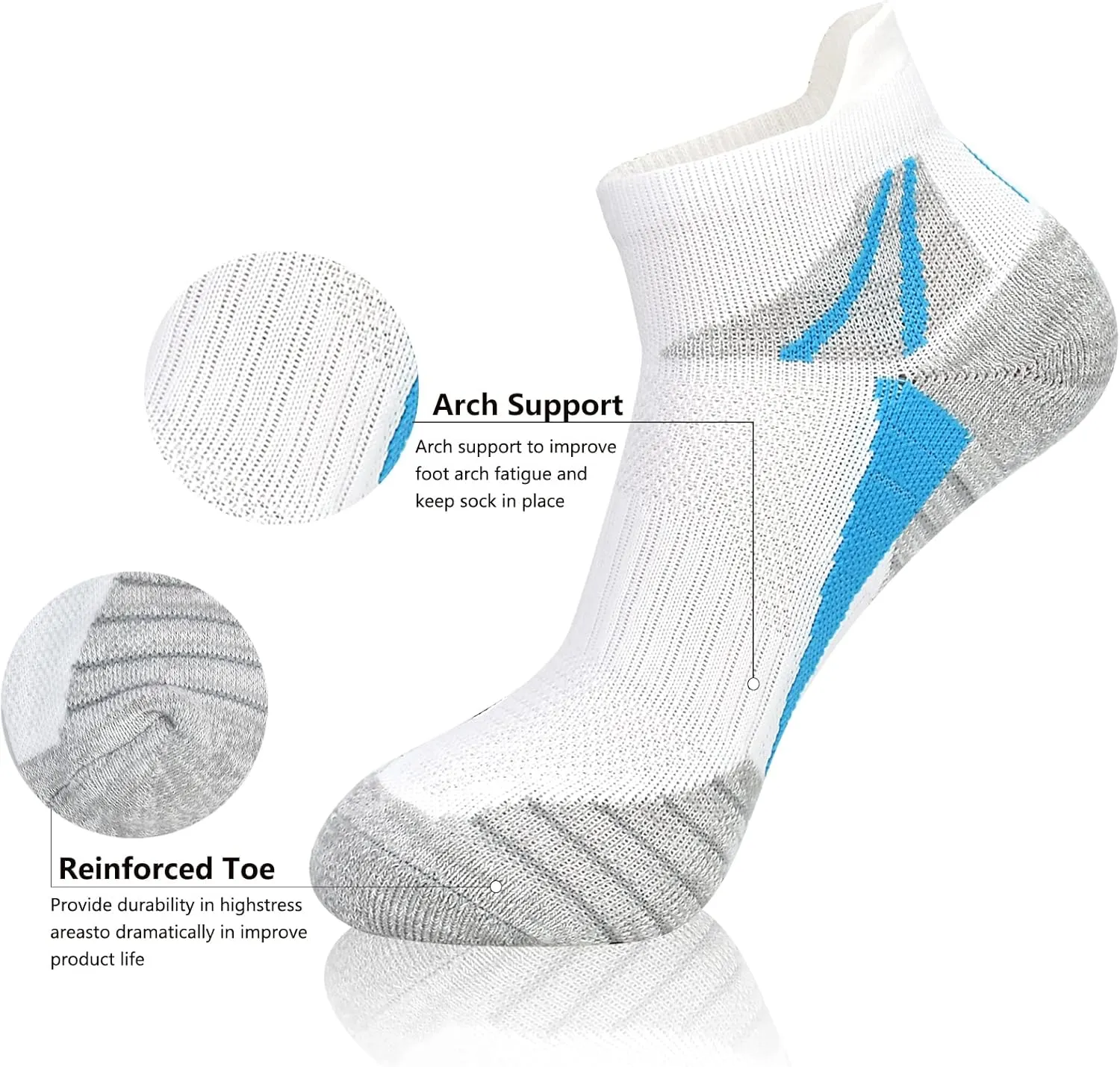 J.WMEET Womens Ankle Socks Athletic Cushioned Breathable Performance Sport Tab Cotton Quarter Women's Running Socks 6 Pack