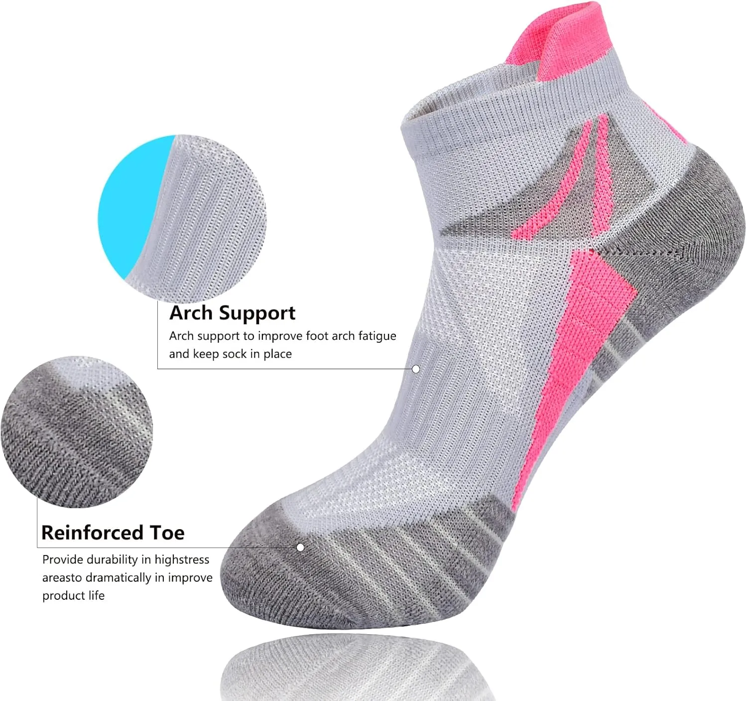 J.WMEET Womens Ankle Socks Athletic Cushioned Breathable Performance Sport Tab Cotton Quarter Women's Running Socks 6 Pack