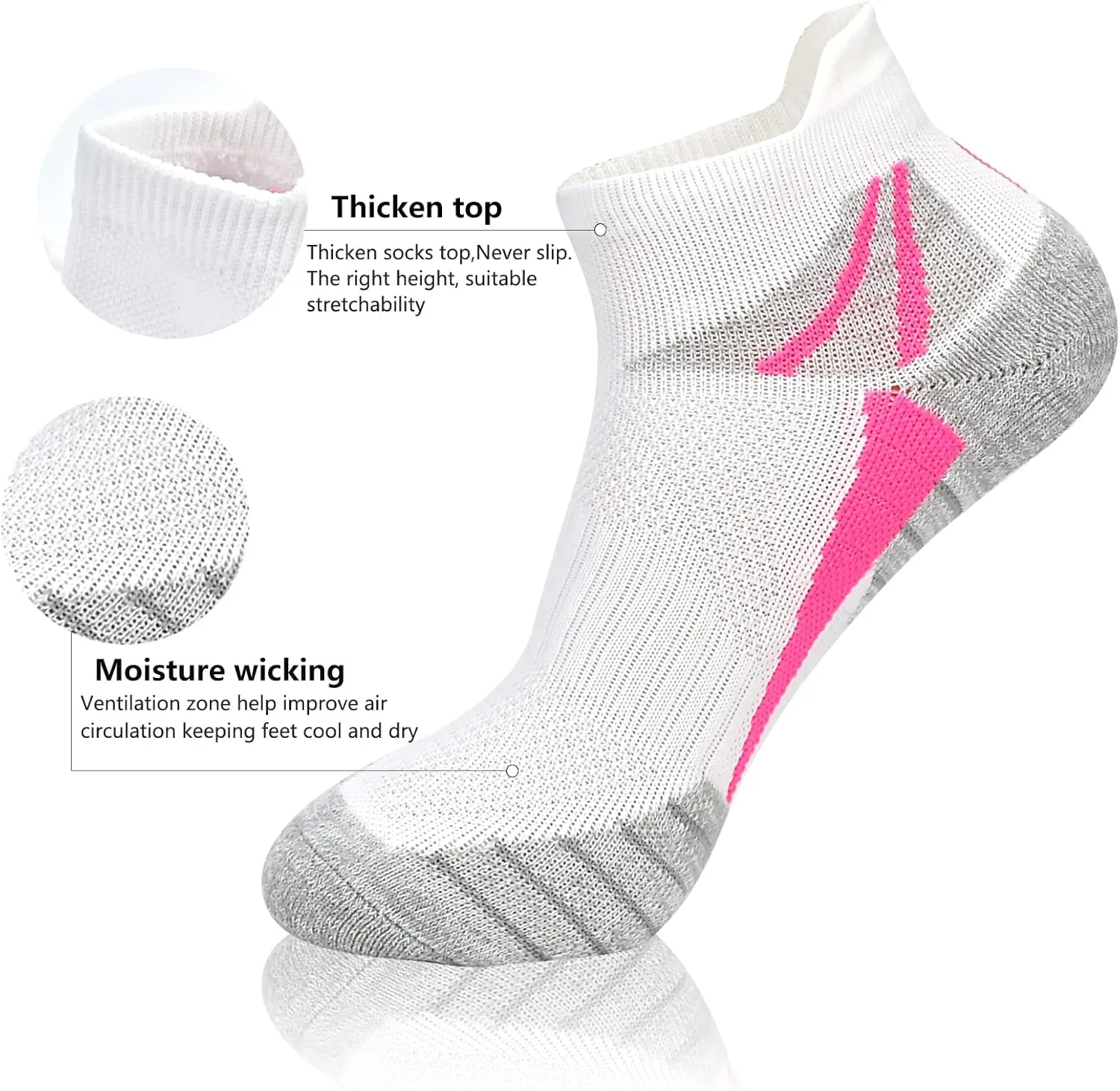 J.WMEET Womens Ankle Socks Athletic Cushioned Breathable Performance Sport Tab Cotton Quarter Women's Running Socks 6 Pack
