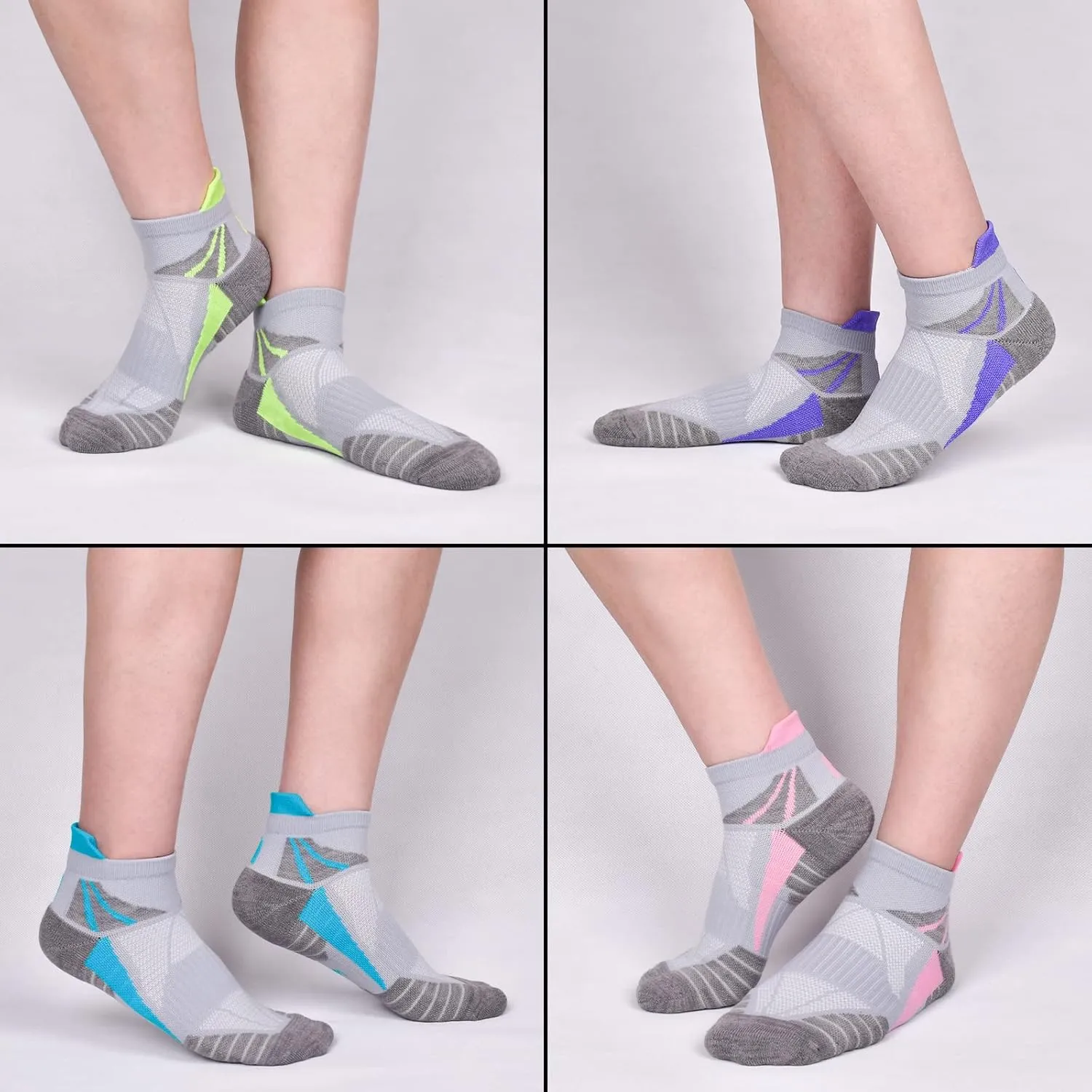 J.WMEET Womens Ankle Socks Athletic Cushioned Breathable Performance Sport Tab Cotton Quarter Women's Running Socks 6 Pack