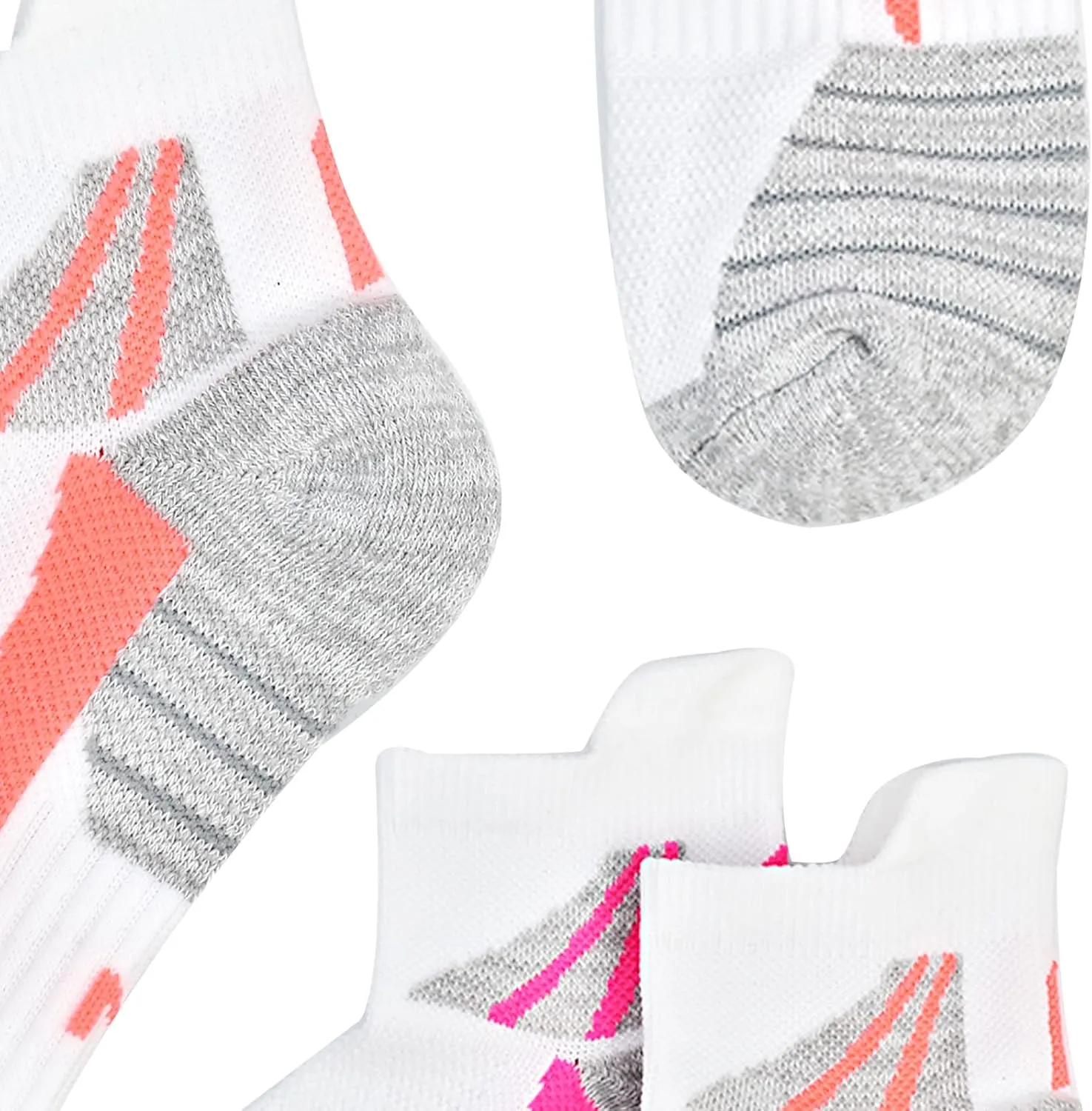 J.WMEET Womens Ankle Socks Athletic Cushioned Breathable Performance Sport Tab Cotton Quarter Women's Running Socks 6 Pack