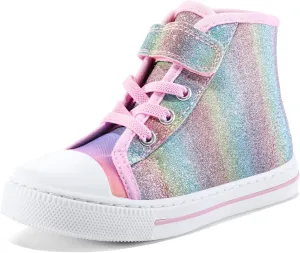 K KomForme Toddler Sneakers Girls Canvas High Top Walking Shoes with Hook and Loops