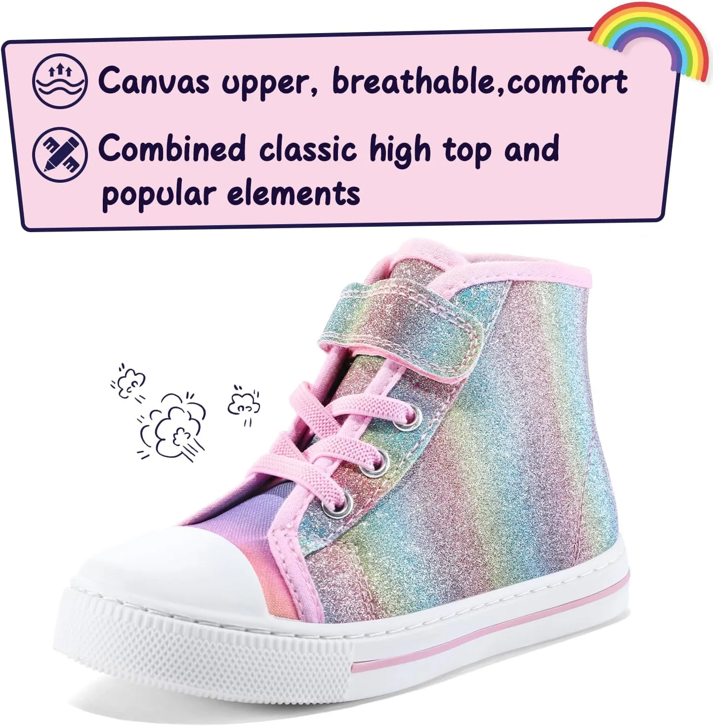 K KomForme Toddler Sneakers Girls Canvas High Top Walking Shoes with Hook and Loops