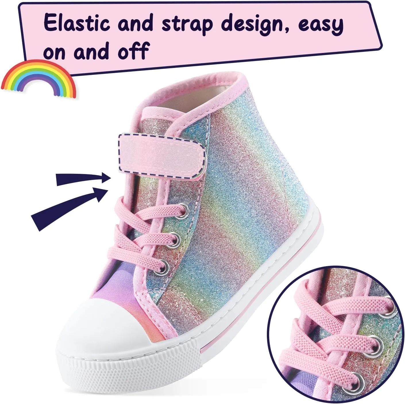 K KomForme Toddler Sneakers Girls Canvas High Top Walking Shoes with Hook and Loops