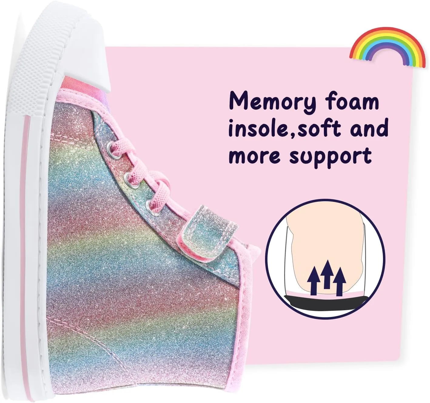 K KomForme Toddler Sneakers Girls Canvas High Top Walking Shoes with Hook and Loops