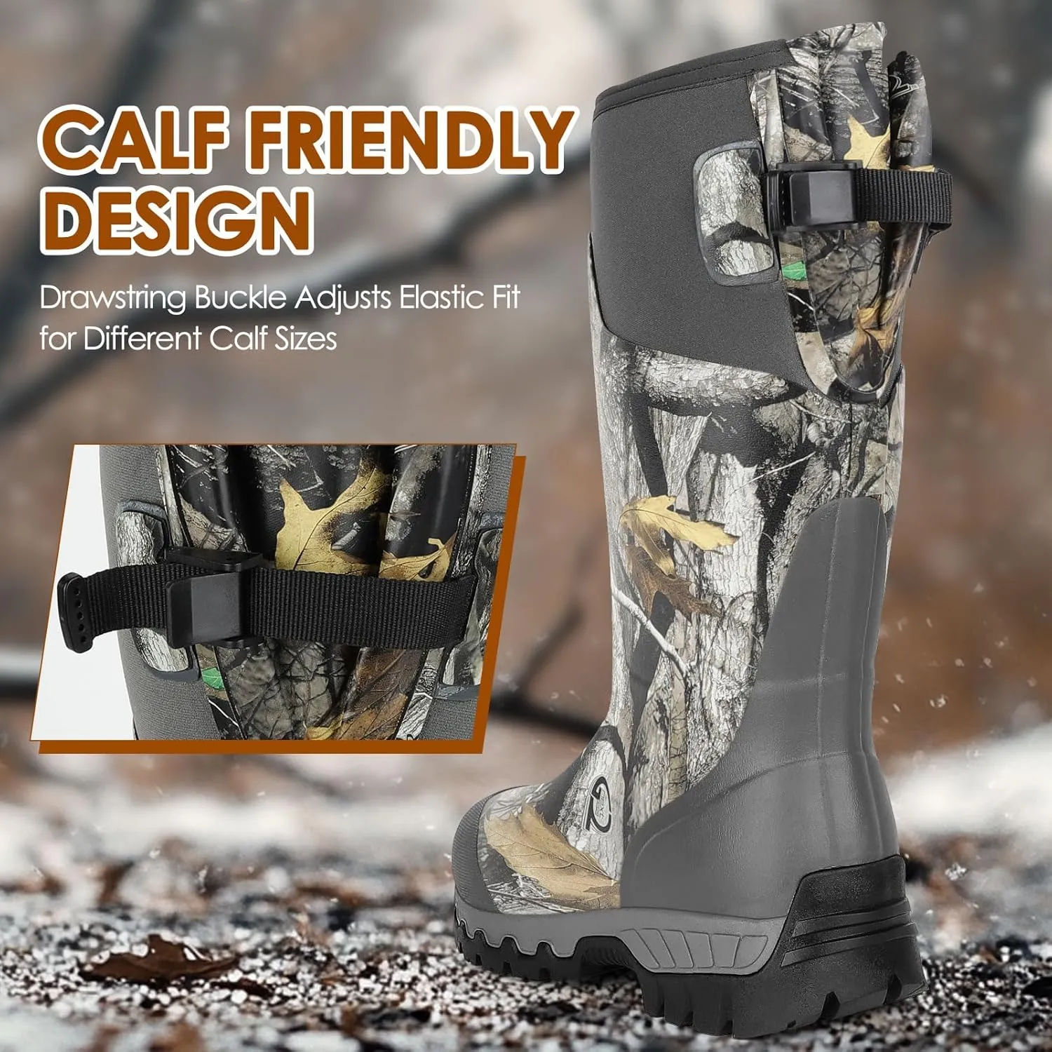 Kalkal Hunting Boots, Waterproof Anti-slip Rain Boots, Insulated Rubber Boots with 6mm Neoprene, for Hunting Working Farming (Size 6-14)