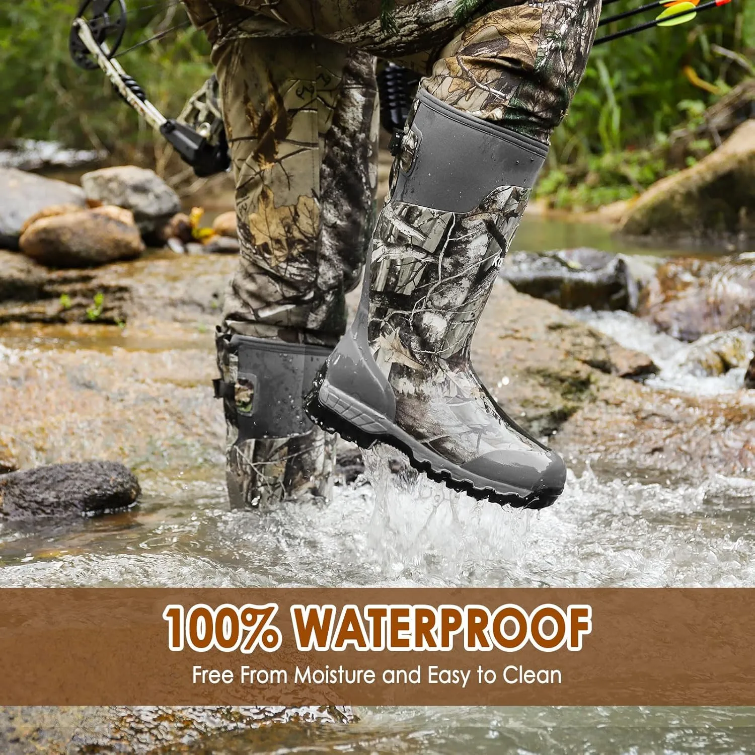 Kalkal Hunting Boots, Waterproof Anti-slip Rain Boots, Insulated Rubber Boots with 6mm Neoprene, for Hunting Working Farming (Size 6-14)