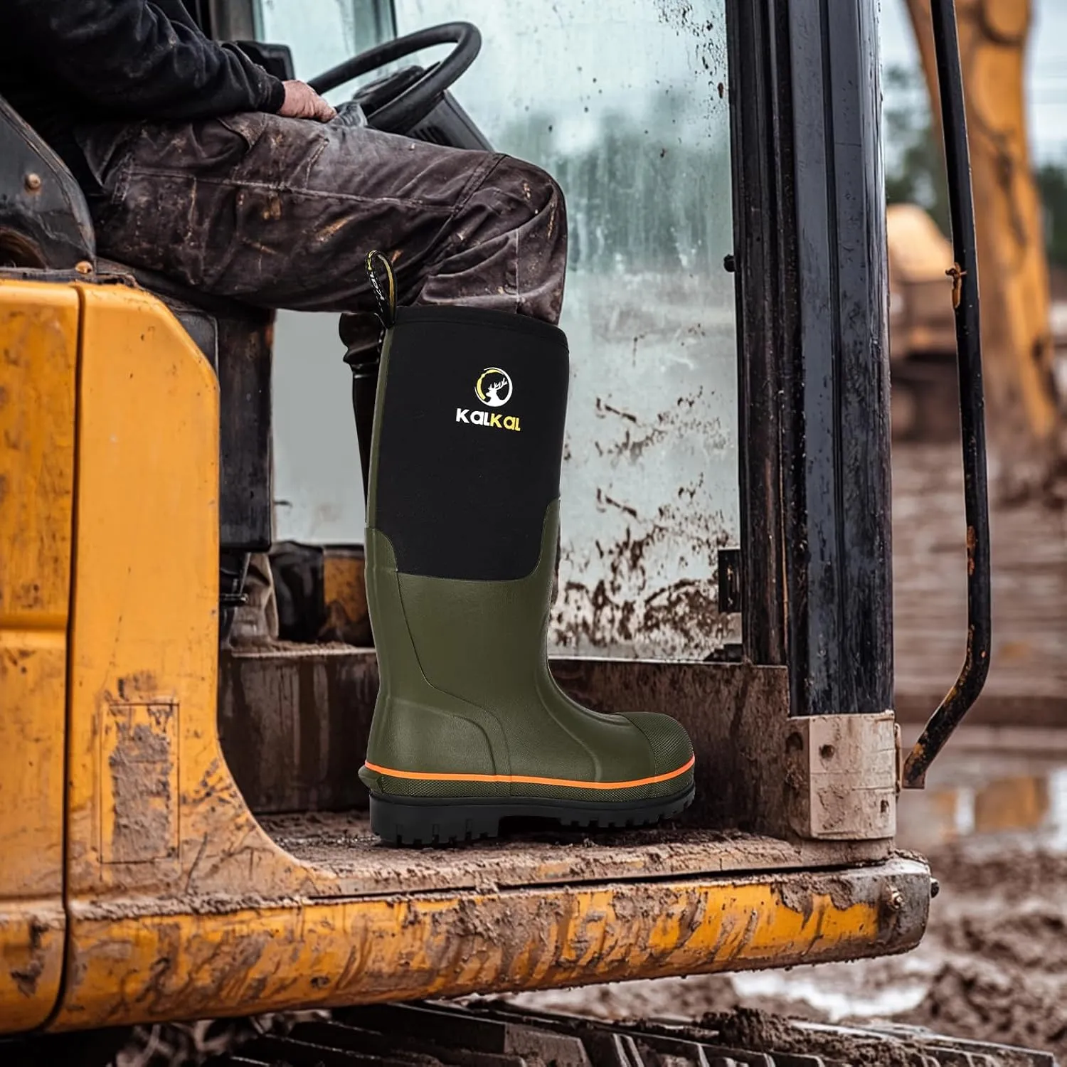 Kalkal Steel Toe Rubber Boots For Men, Waterproof Rubber Work Boots With Steel Shank, Puncture-Proof Safey Composite Toe Hunting Boots for Farming, Gardening, Fishing, Outdoor Work, Size 6-14