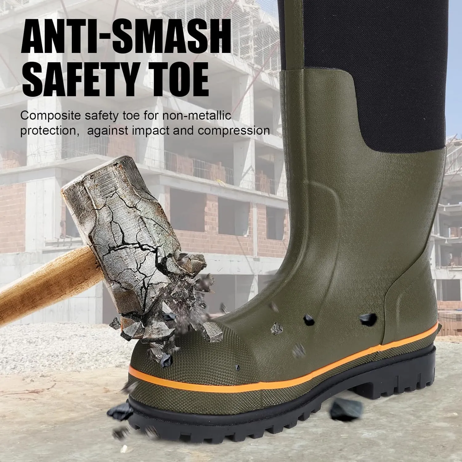 Kalkal Steel Toe Rubber Boots For Men, Waterproof Rubber Work Boots With Steel Shank, Puncture-Proof Safey Composite Toe Hunting Boots for Farming, Gardening, Fishing, Outdoor Work, Size 6-14