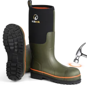 Kalkal Steel Toe Rubber Boots For Men, Waterproof Rubber Work Boots With Steel Shank, Puncture-Proof Safey Composite Toe Hunting Boots for Farming, Gardening, Fishing, Outdoor Work, Size 6-14