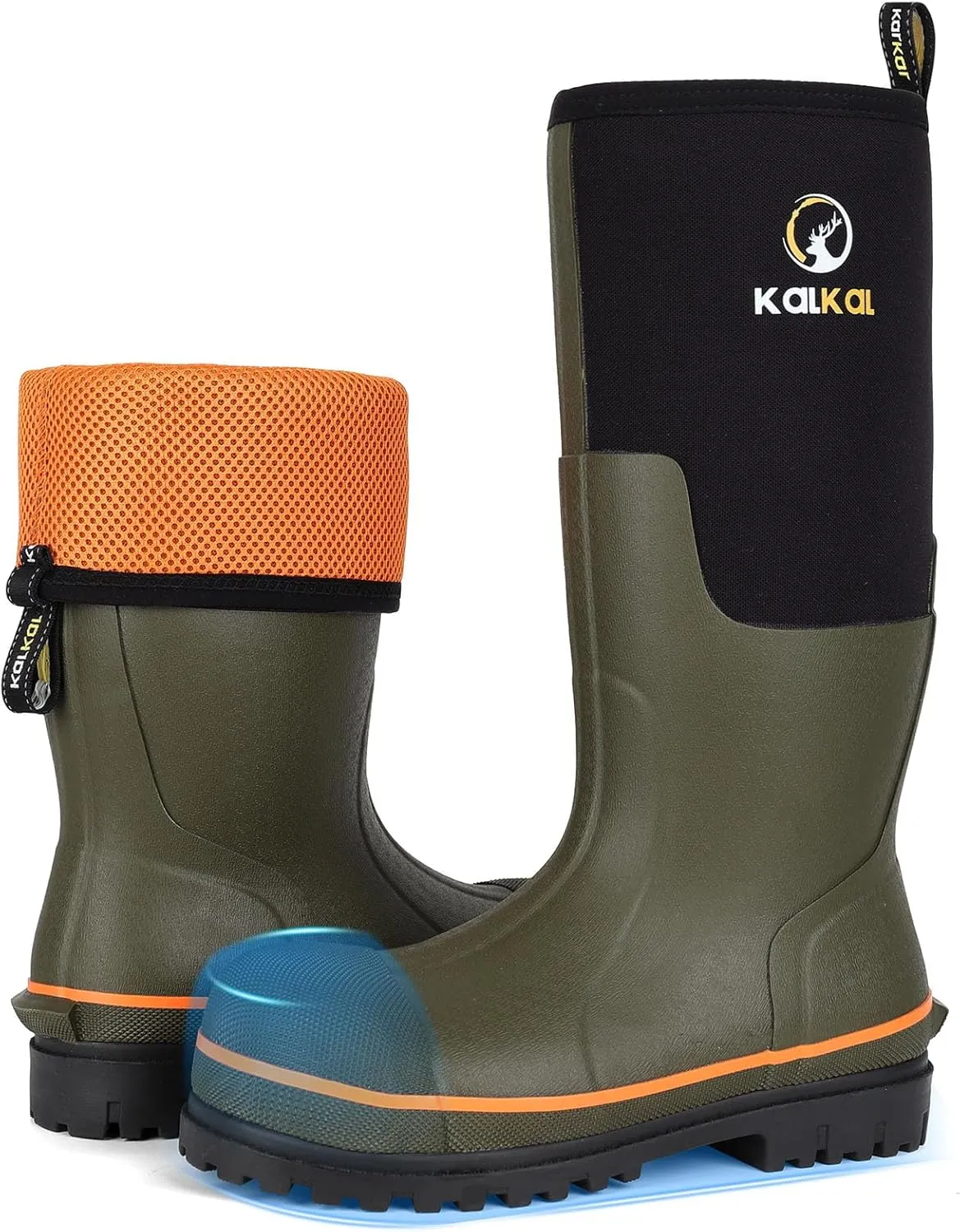 Kalkal Steel Toe Rubber Boots For Men, Waterproof Rubber Work Boots With Steel Shank, Puncture-Proof Safey Composite Toe Hunting Boots for Farming, Gardening, Fishing, Outdoor Work, Size 6-14