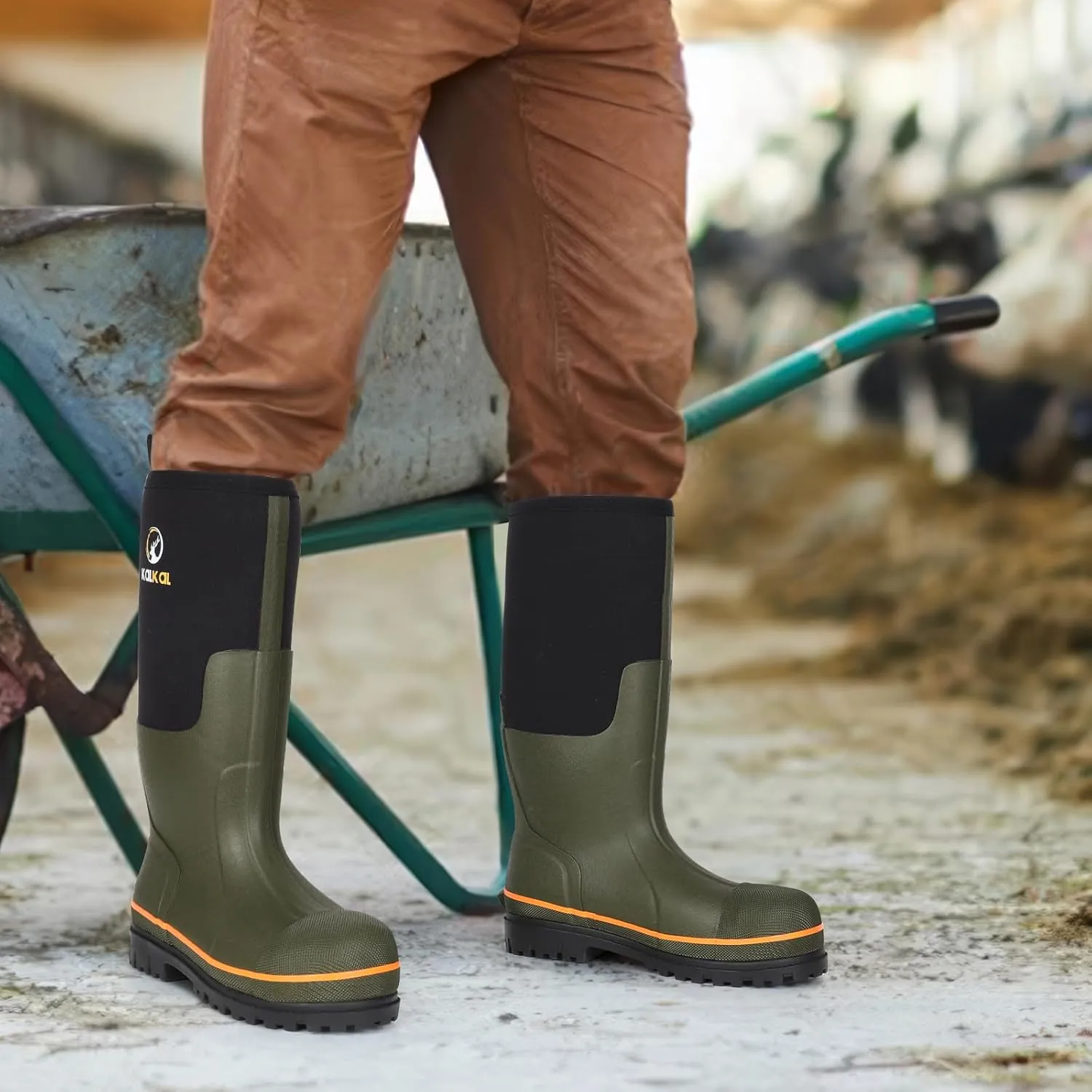 Kalkal Steel Toe Rubber Boots For Men, Waterproof Rubber Work Boots With Steel Shank, Puncture-Proof Safey Composite Toe Hunting Boots for Farming, Gardening, Fishing, Outdoor Work, Size 6-14