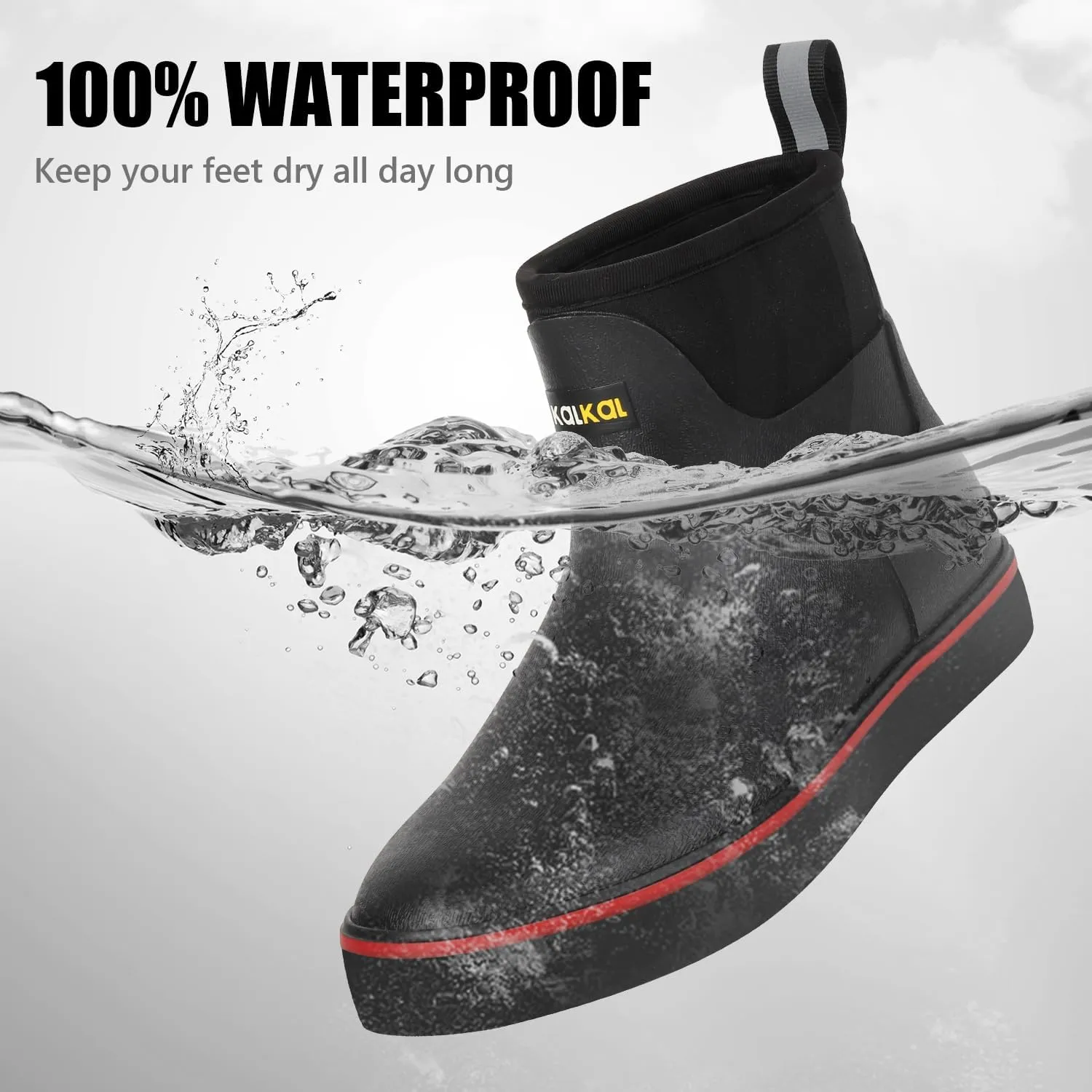 Kalkal Womens Rain Boots Ankle Waterproof Deck Boots, Anti-Slip Girl Boots for Fishing Daily Working Farming