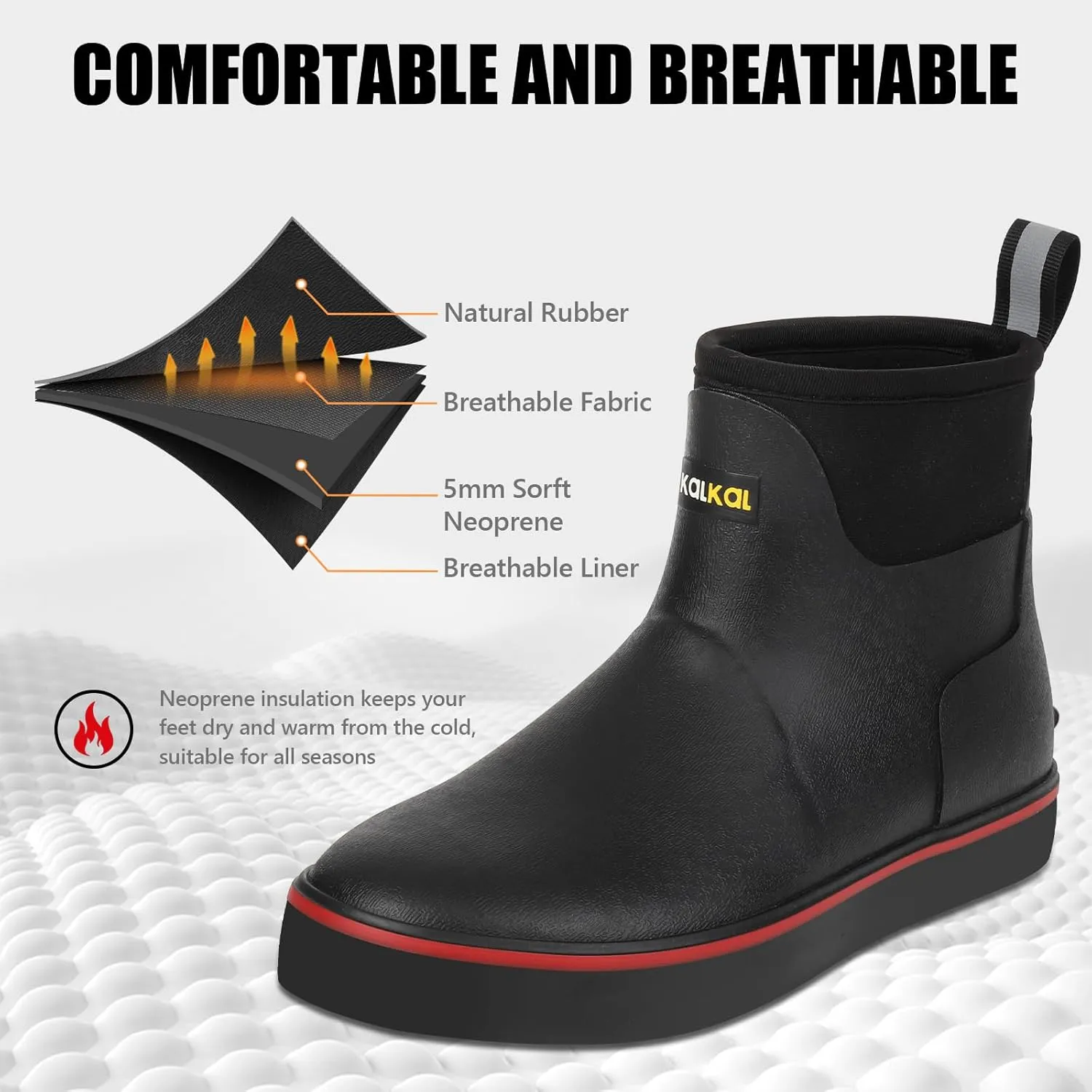 Kalkal Womens Rain Boots Ankle Waterproof Deck Boots, Anti-Slip Girl Boots for Fishing Daily Working Farming