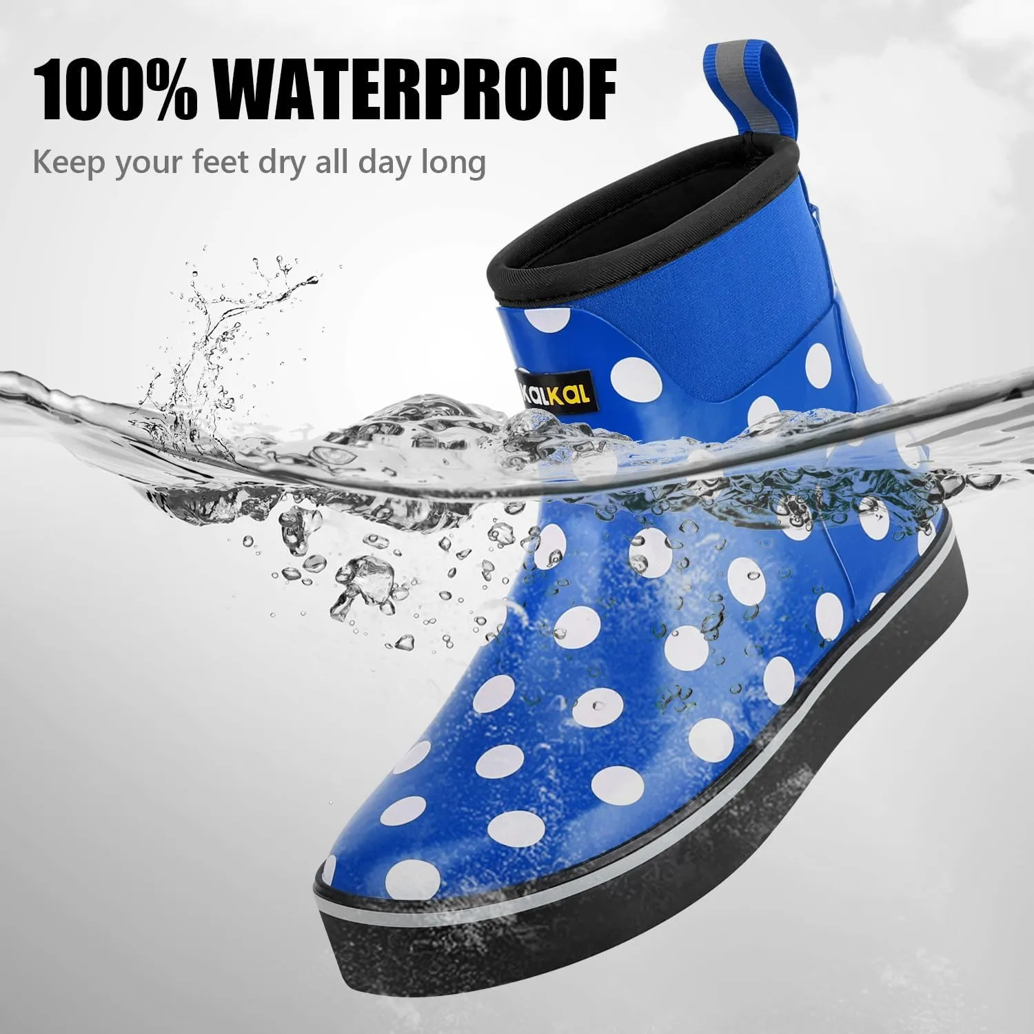 Kalkal Womens Rain Boots Ankle Waterproof Deck Boots, Anti-Slip Girl Boots for Fishing Daily Working Farming
