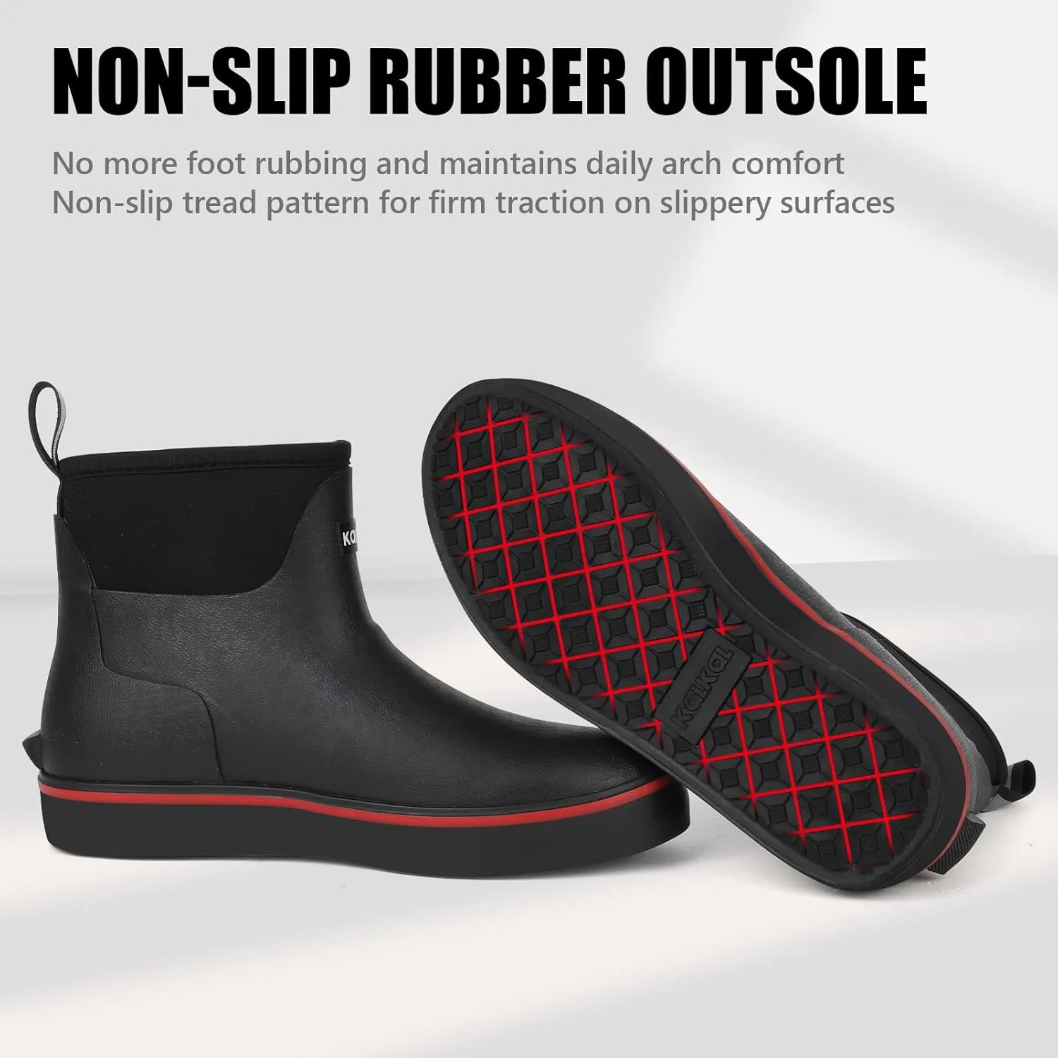 Kalkal Womens Rain Boots Ankle Waterproof Deck Boots, Anti-Slip Girl Boots for Fishing Daily Working Farming