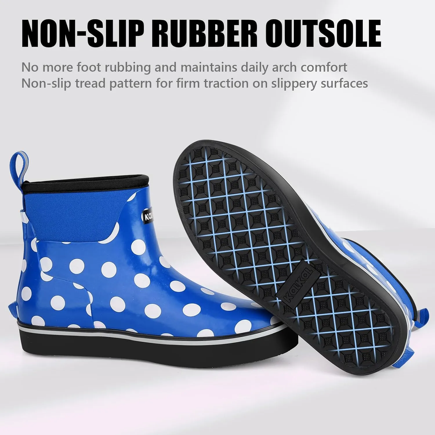 Kalkal Womens Rain Boots Ankle Waterproof Deck Boots, Anti-Slip Girl Boots for Fishing Daily Working Farming