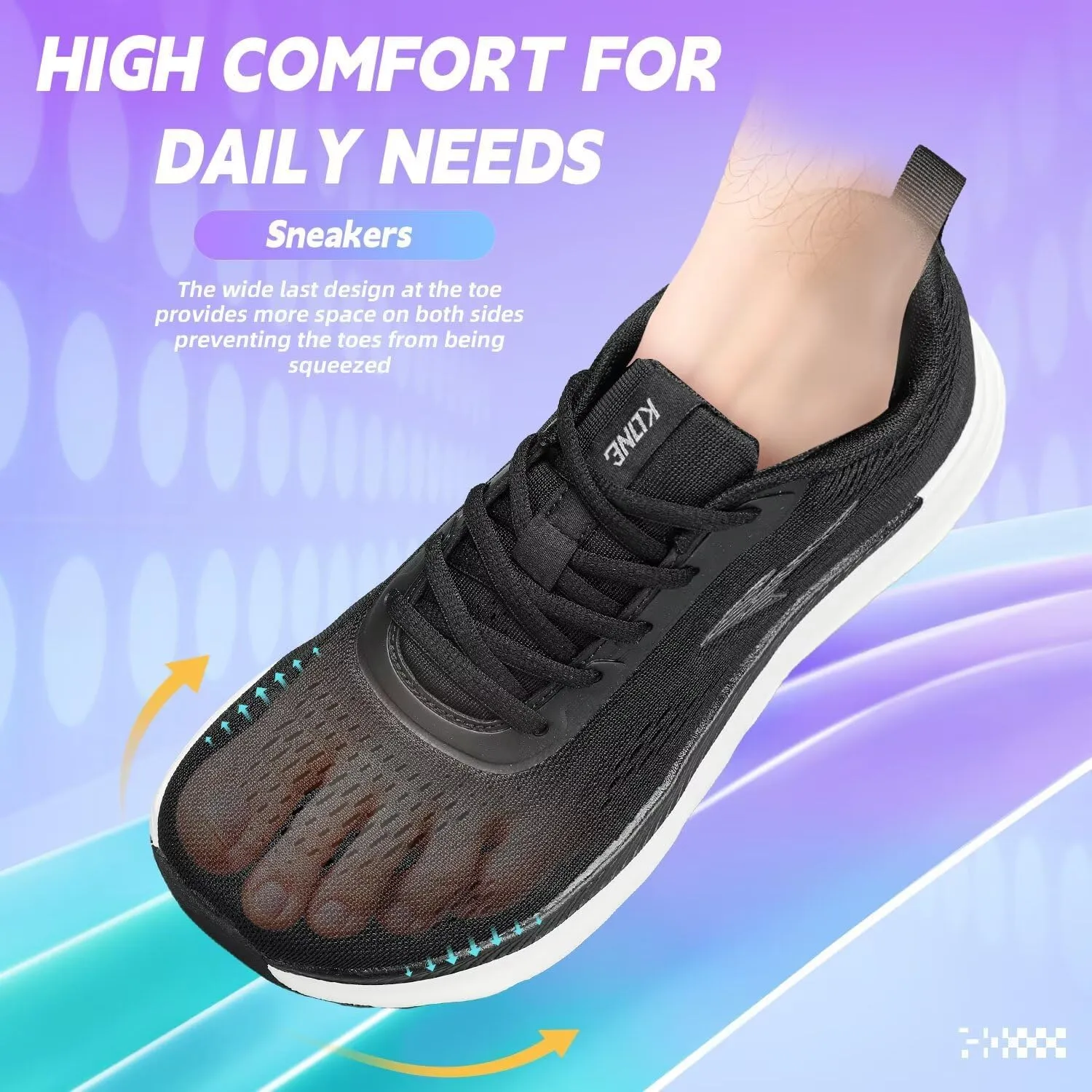 KDN Men's Wide Toe Box Shoes Cushioned Road Running Shoes Non Slip Mens Walking Sneakers for Wide Feet Comfortable Athletic Gym Workout Shoes Wide Width
