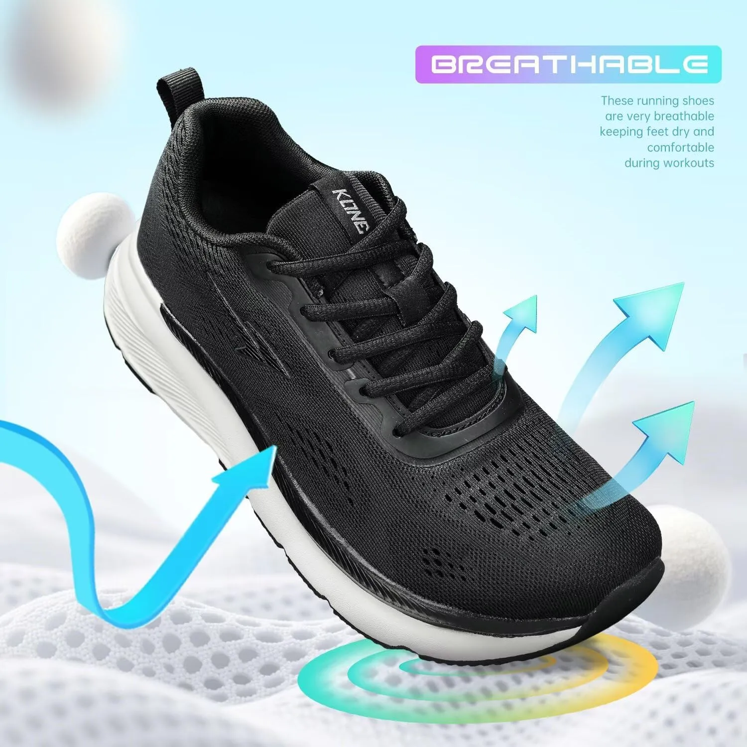 KDN Men's Wide Toe Box Shoes Cushioned Road Running Shoes Non Slip Mens Walking Sneakers for Wide Feet Comfortable Athletic Gym Workout Shoes Wide Width