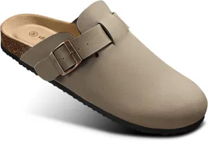 KEMISANT Women Clogs Comfortable Mules Clogs Sandals Slippers Men Women-Suede Upper Cushioned Cork-Footbed