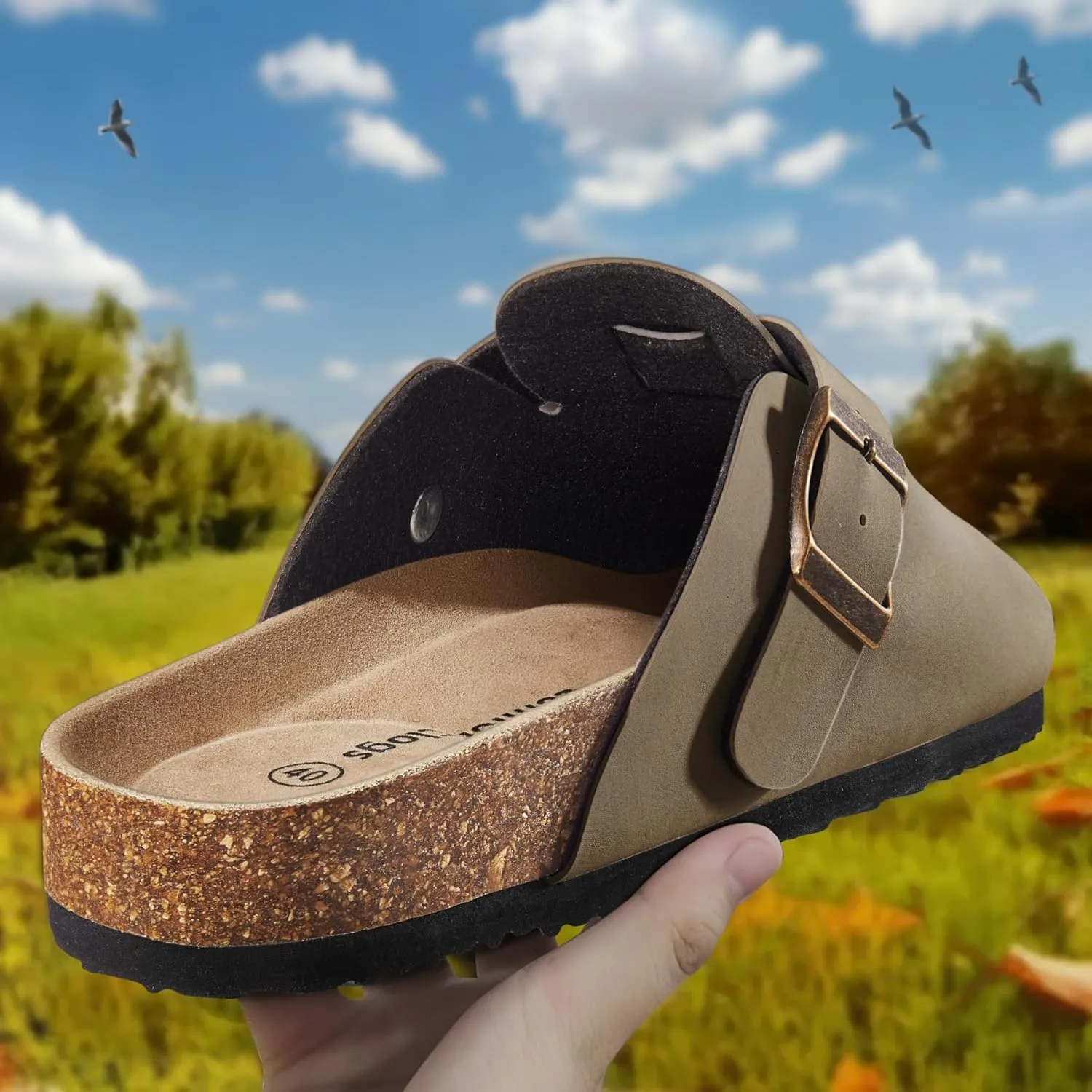 KEMISANT Women Clogs Comfortable Mules Clogs Sandals Slippers Men Women-Suede Upper Cushioned Cork-Footbed
