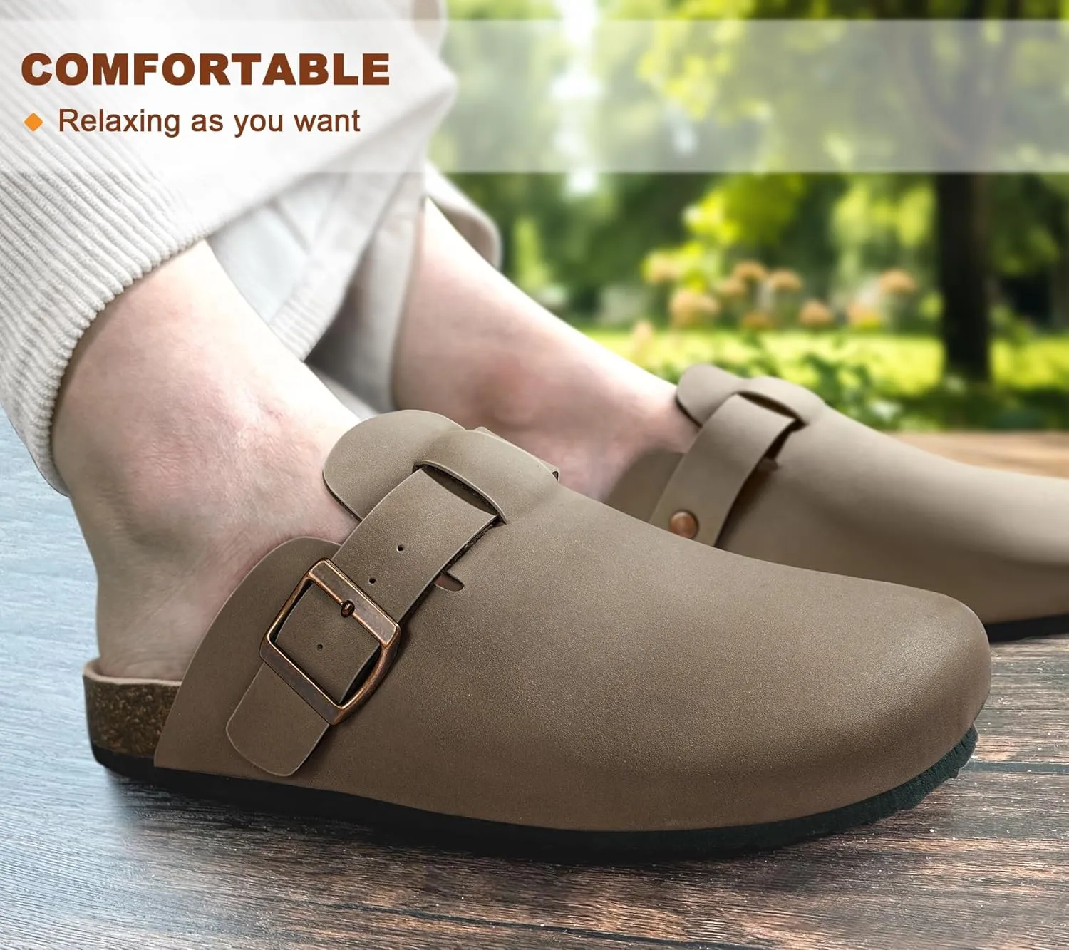 KEMISANT Women Clogs Comfortable Mules Clogs Sandals Slippers Men Women-Suede Upper Cushioned Cork-Footbed