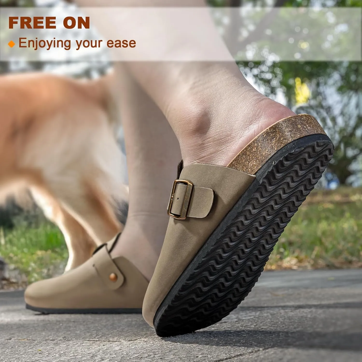 KEMISANT Women Clogs Comfortable Mules Clogs Sandals Slippers Men Women-Suede Upper Cushioned Cork-Footbed