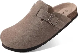 KIDMI Women's Suede Clogs Leather Mules Cork Footbed Sandals Potato Shoes with Arch Support
