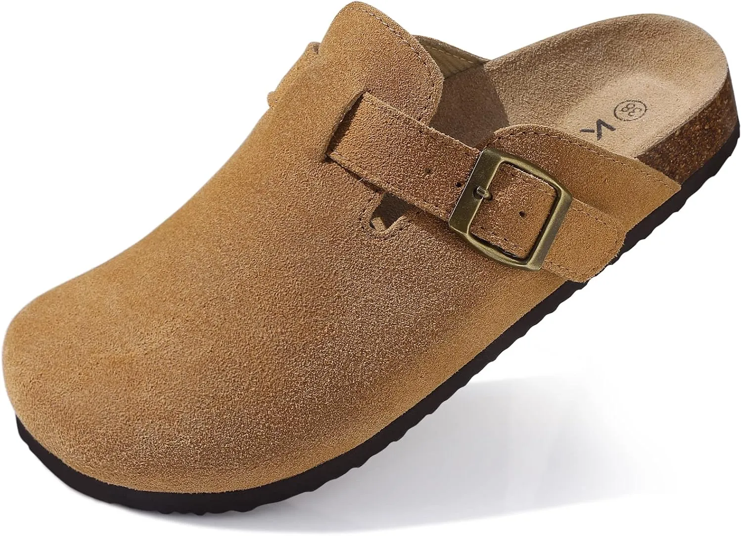 KIDMI Women's Suede Clogs Leather Mules Cork Footbed Sandals Potato Shoes with Arch Support