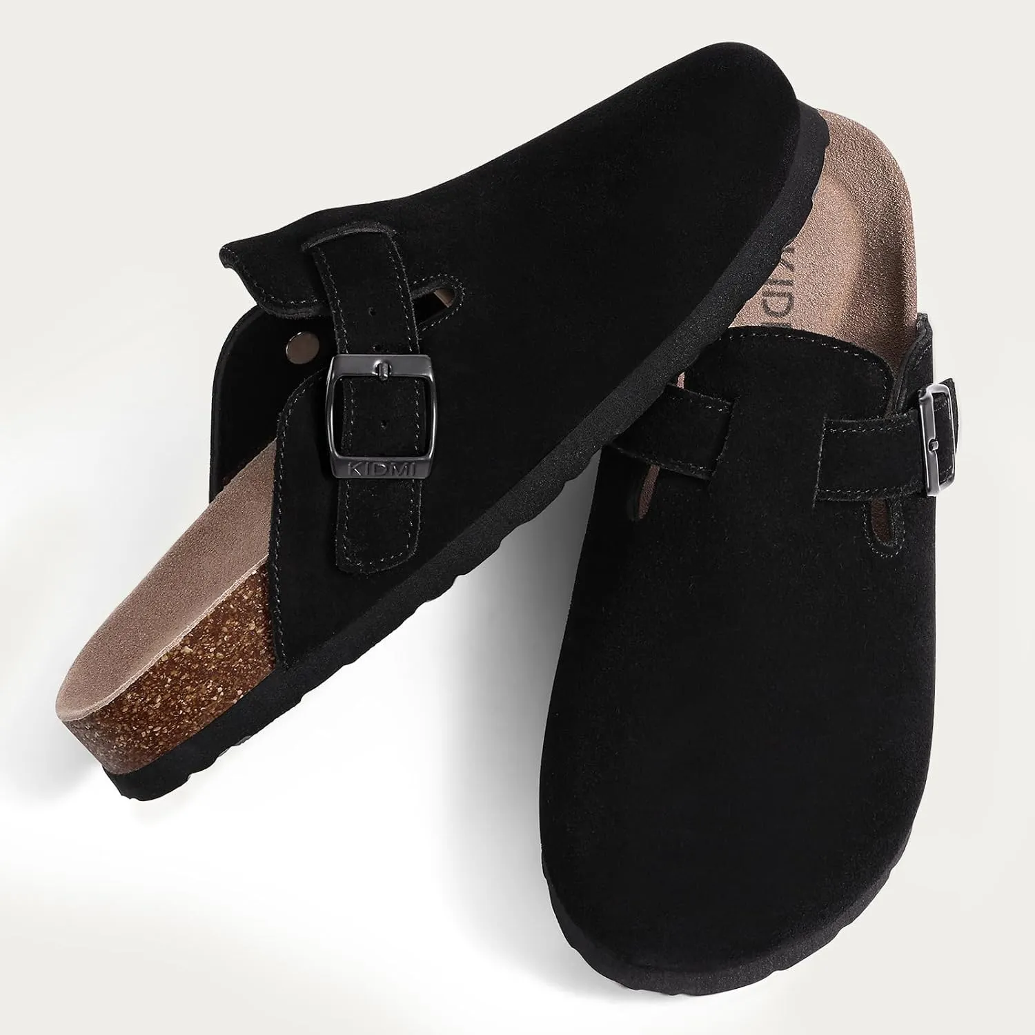 KIDMI Women's Suede Clogs Leather Mules Cork Footbed Sandals Potato Shoes with Arch Support