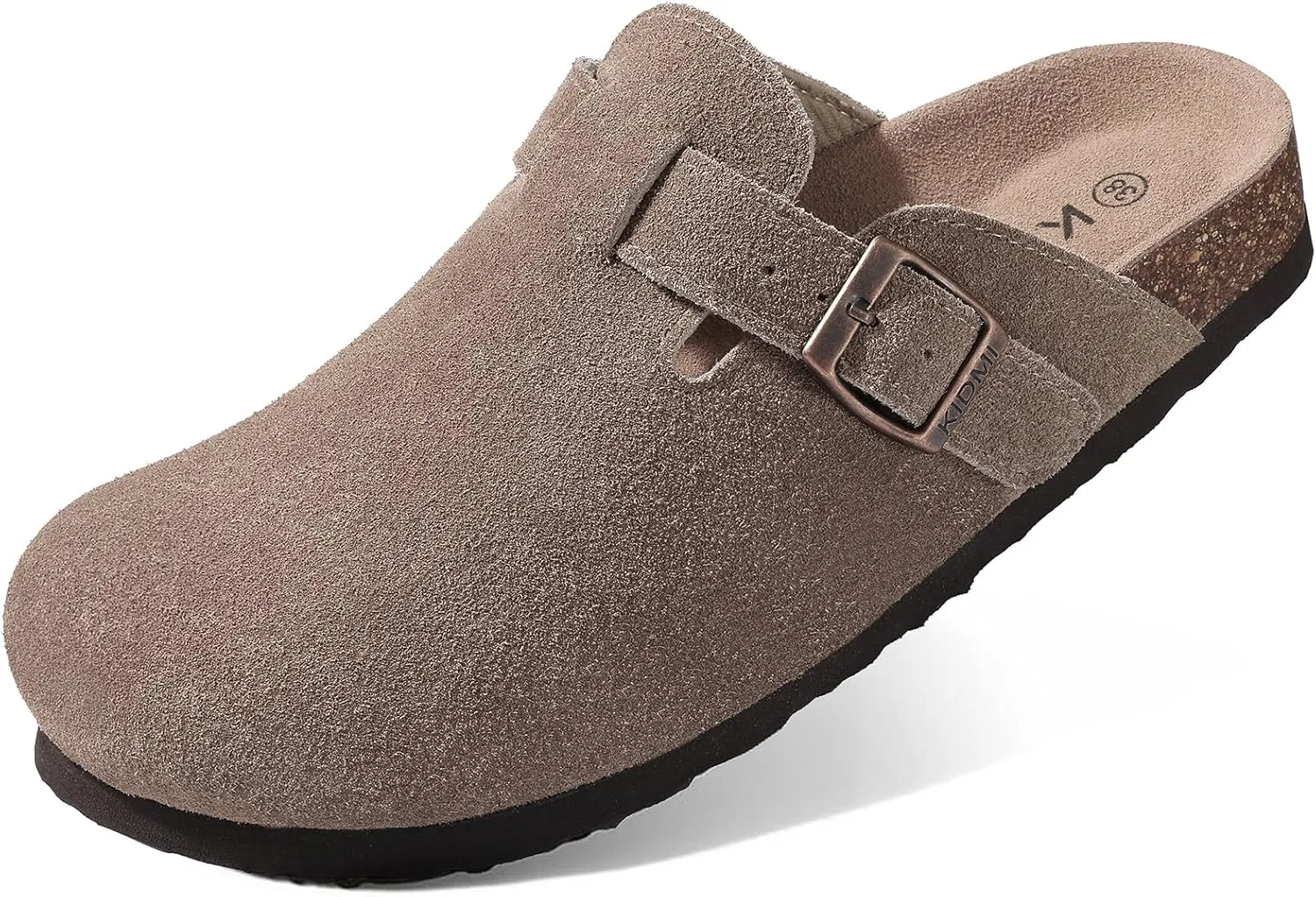 KIDMI Women's Suede Clogs Leather Mules Cork Footbed Sandals Potato Shoes with Arch Support