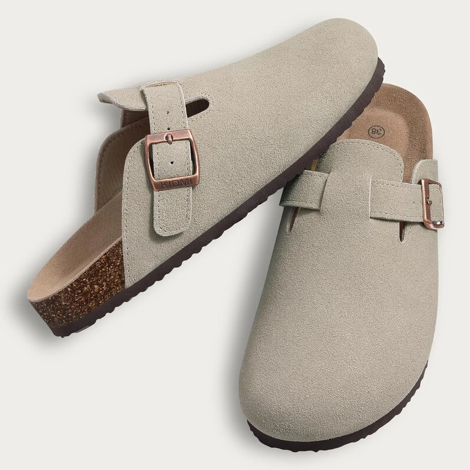 KIDMI Women's Suede Clogs Leather Mules Cork Footbed Sandals Potato Shoes with Arch Support