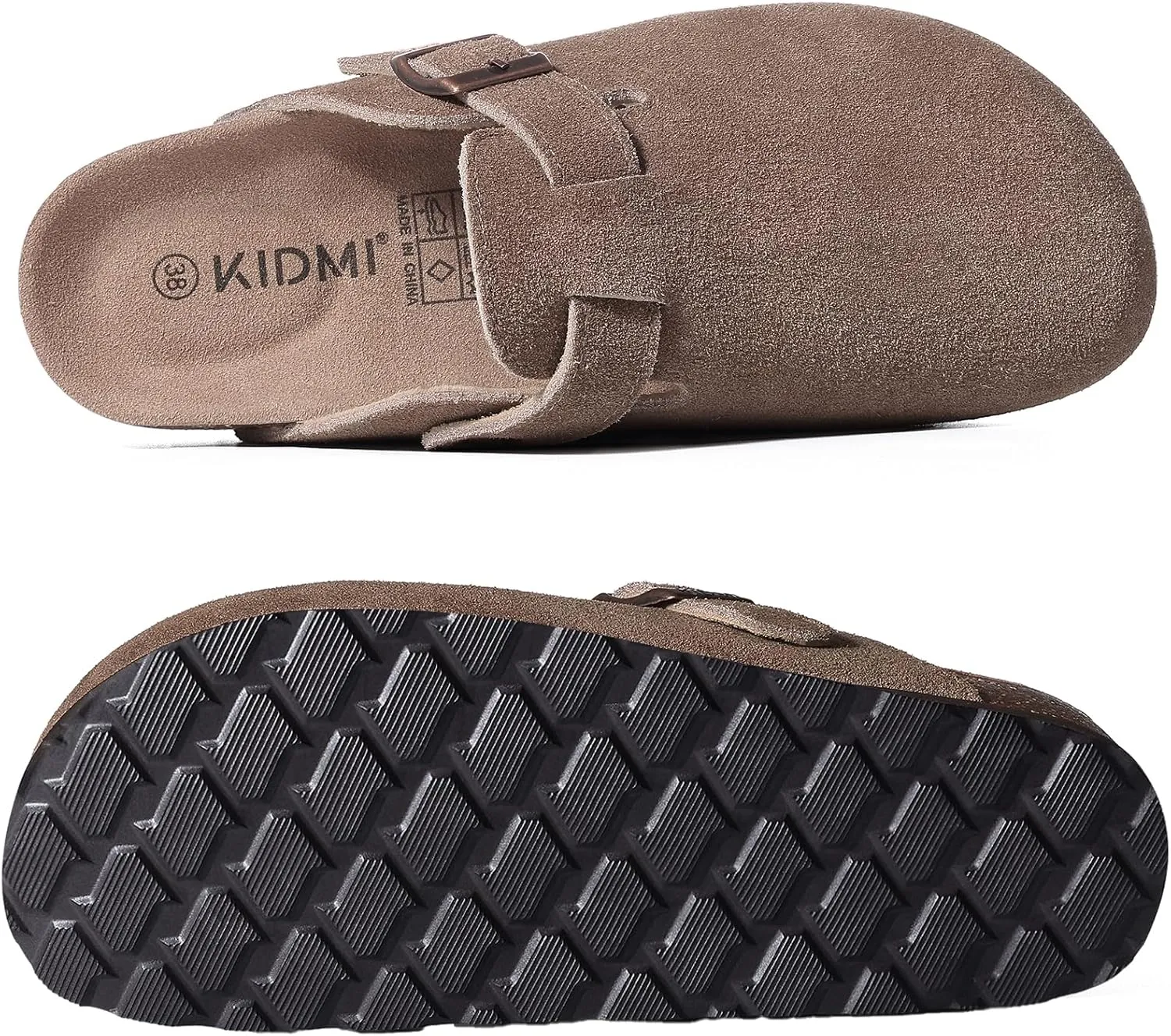KIDMI Women's Suede Clogs Leather Mules Cork Footbed Sandals Potato Shoes with Arch Support