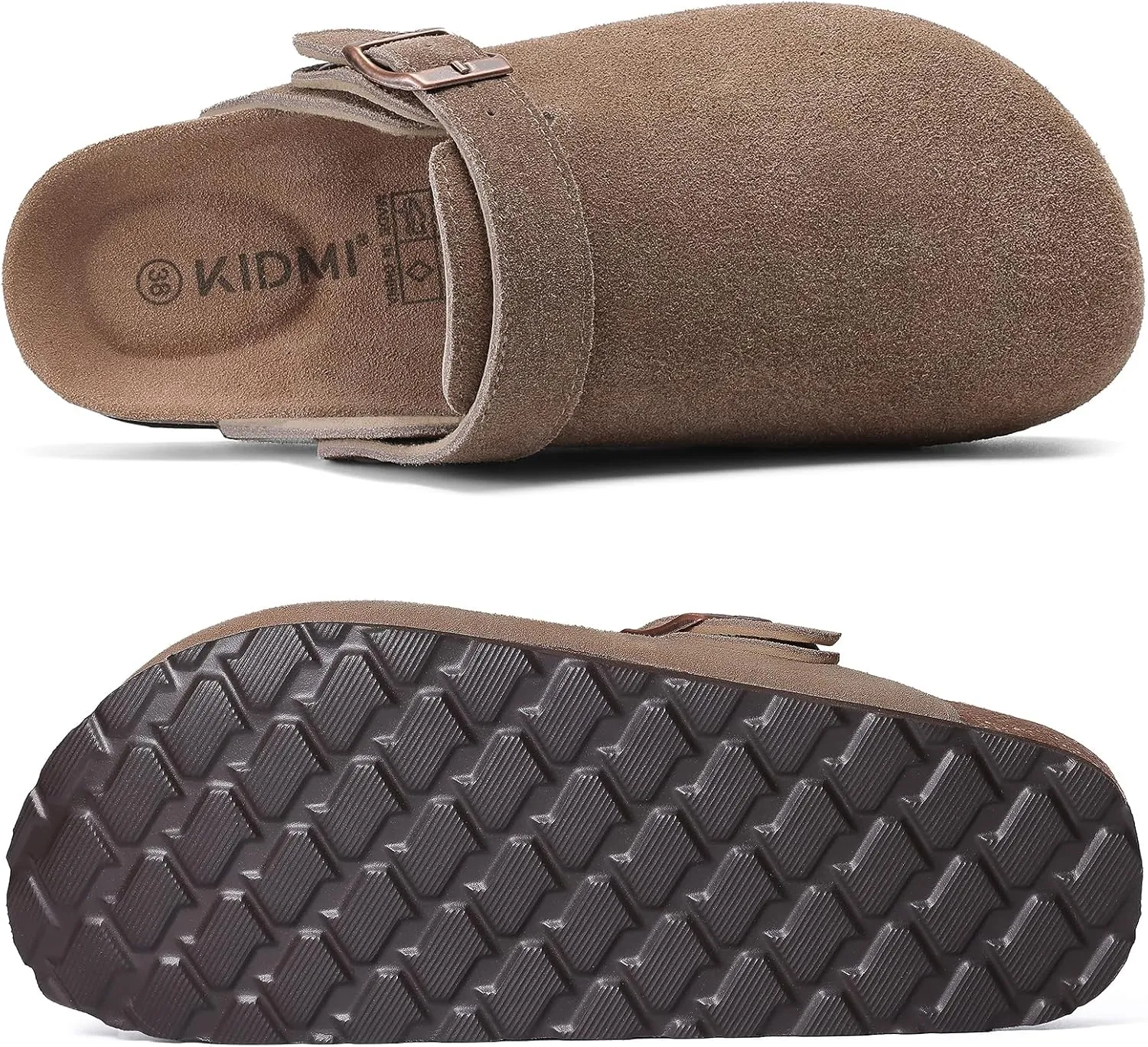 KIDMI Women's Suede Clogs with Adjustable Strap Cork Footbed Leather Mules Slip on Potato Shoes