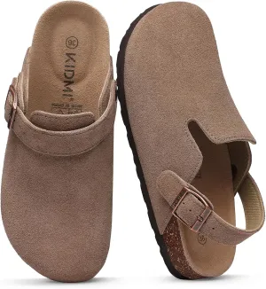KIDMI Women's Suede Clogs with Adjustable Strap Cork Footbed Leather Mules Slip on Potato Shoes