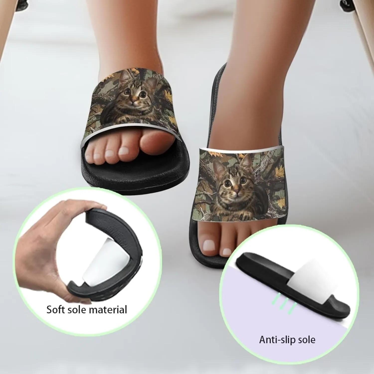 Kids Slide Sandals Cat Themed Anti-Slip Girls Boys Sandals for Beach