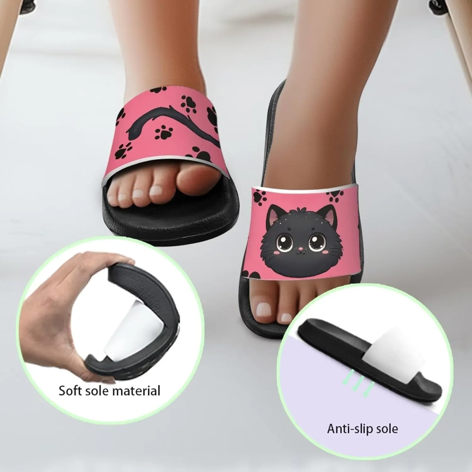 Kids Slide Sandals Cat Themed Anti-Slip Girls Boys Sandals for Beach