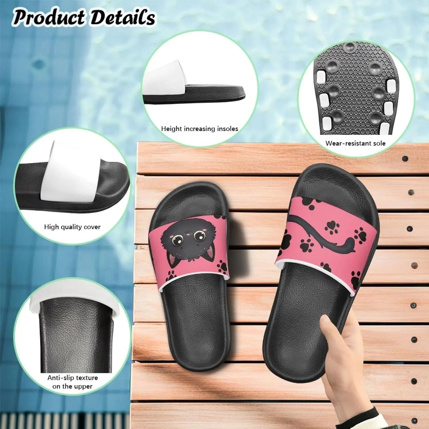 Kids Slide Sandals Cat Themed Anti-Slip Girls Boys Sandals for Beach