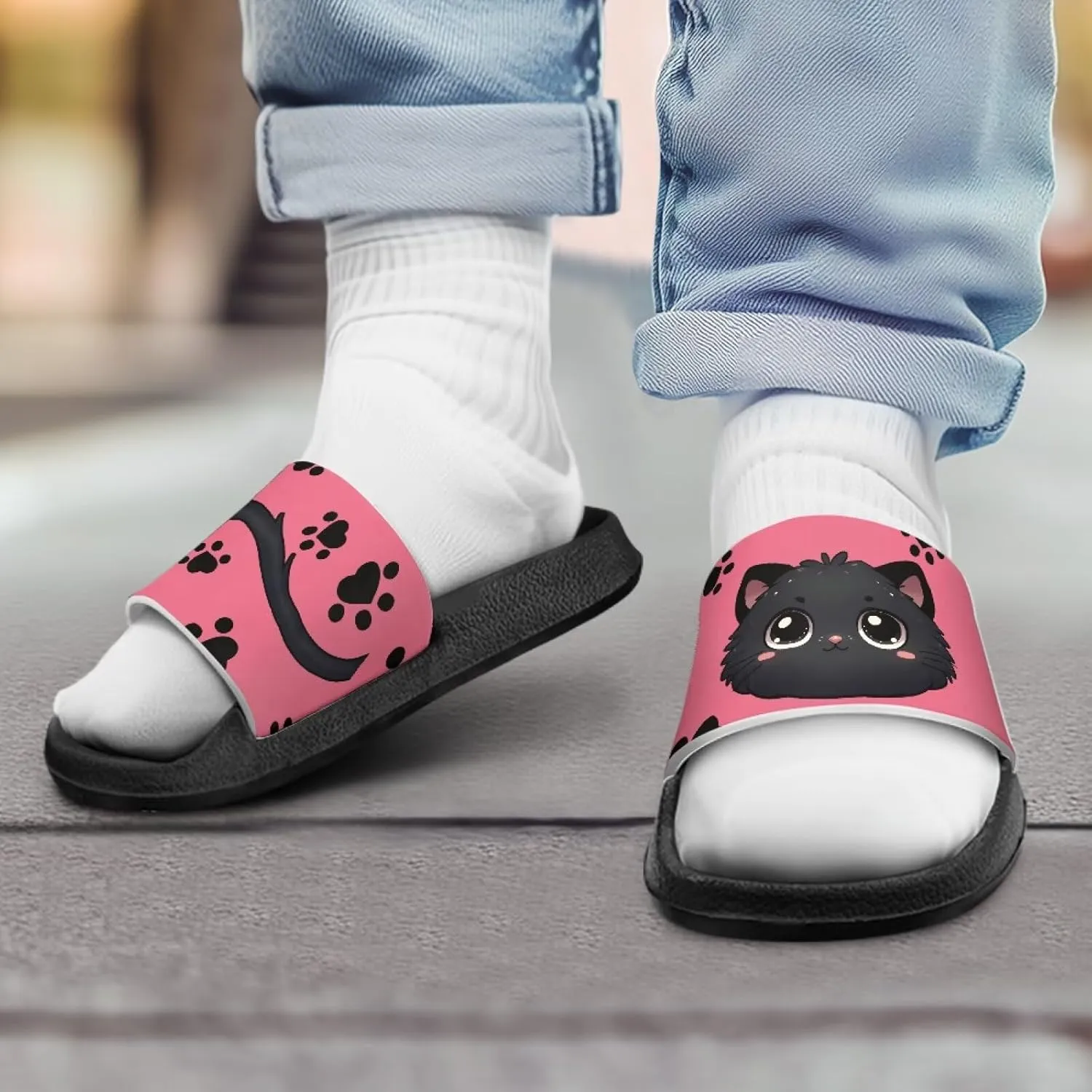 Kids Slide Sandals Cat Themed Anti-Slip Girls Boys Sandals for Beach