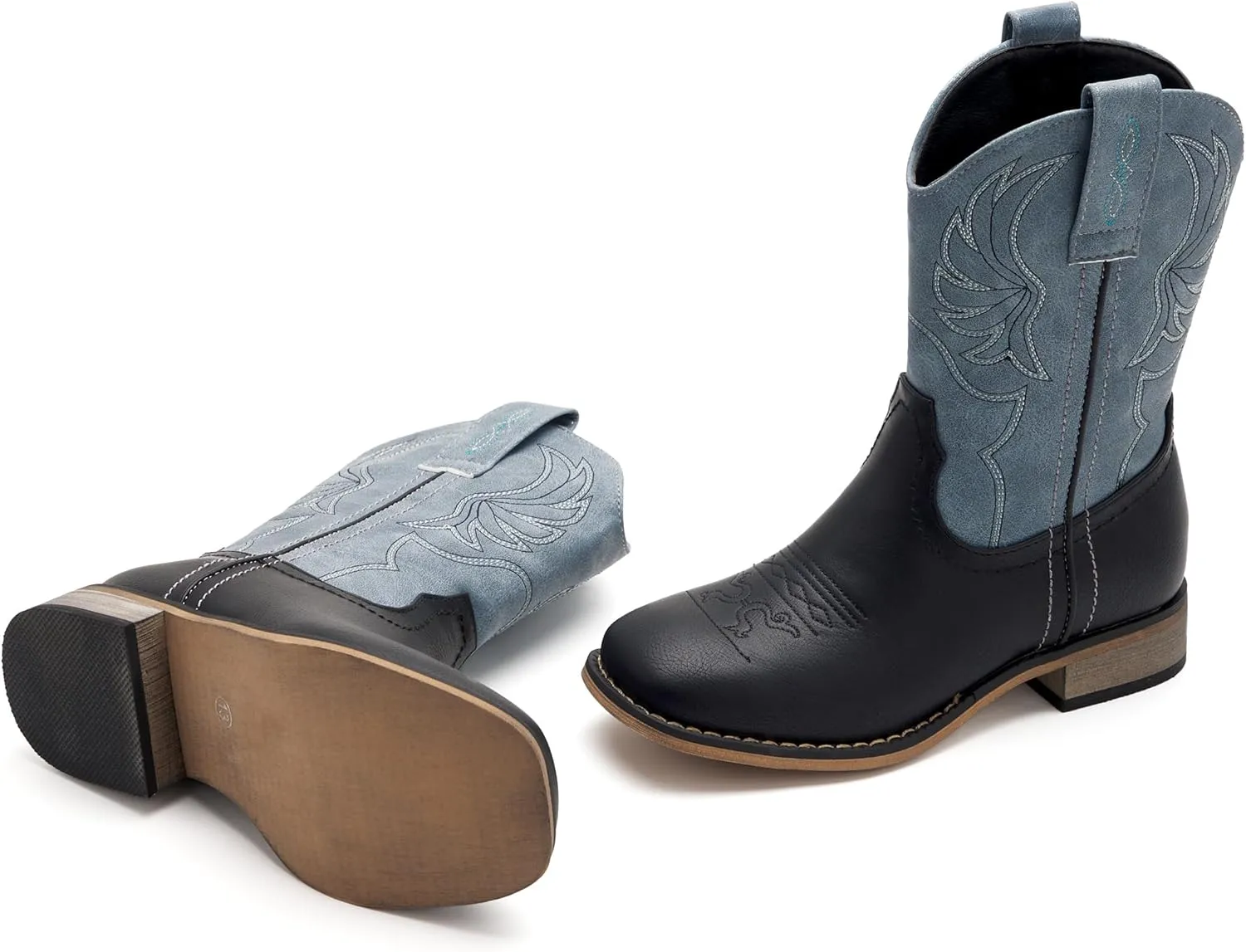 Kids Western Boots for Boys Girls Embroidered Cowgirl Cowboy Boots Square Toe Mid Calf Riding Shoes Little Kid/Big Kid