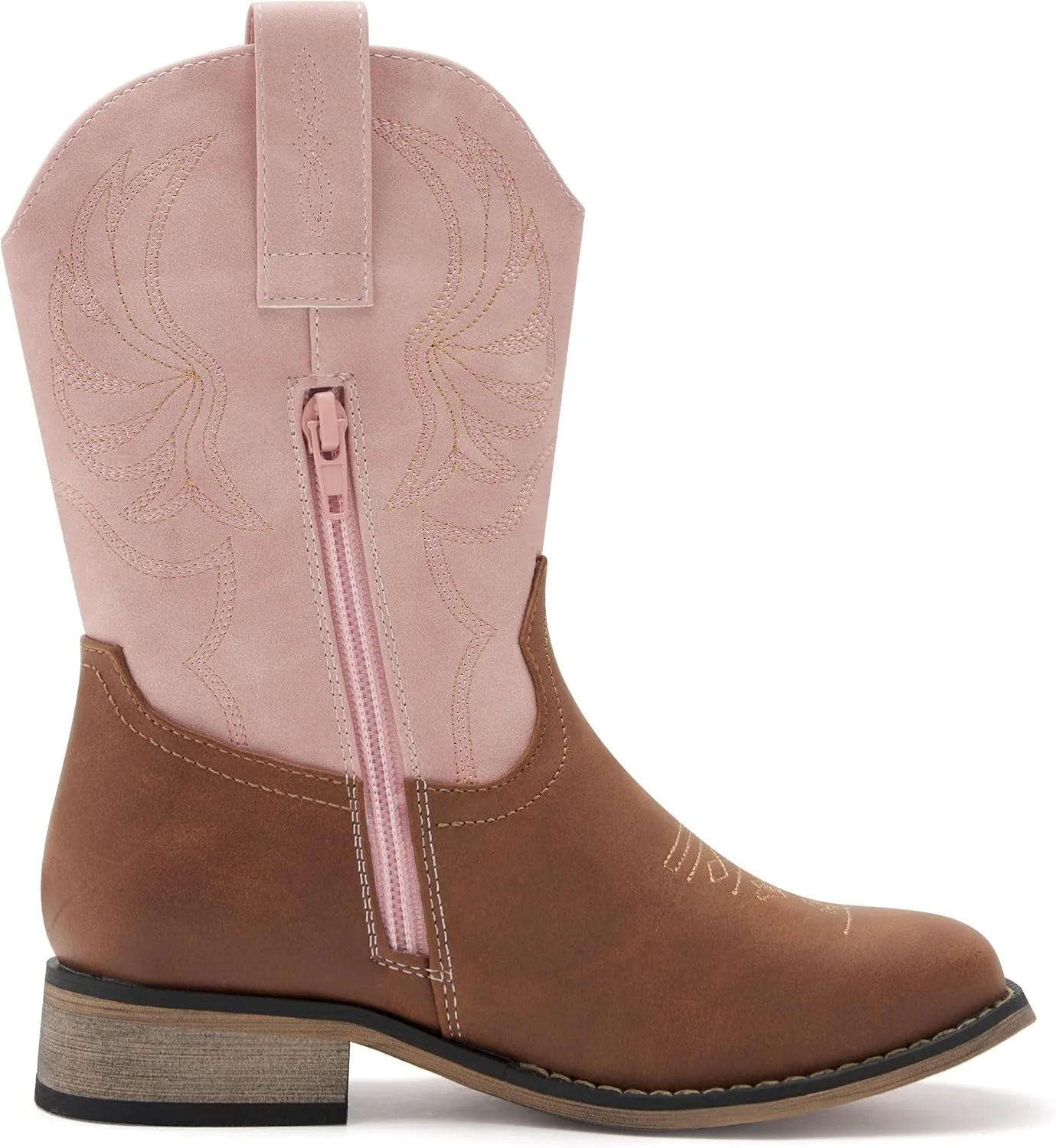 Kids Western Boots for Boys Girls Embroidered Cowgirl Cowboy Boots Square Toe Mid Calf Riding Shoes Little Kid/Big Kid