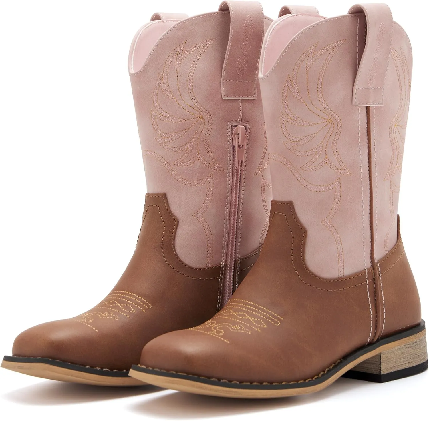 Kids Western Boots for Boys Girls Embroidered Cowgirl Cowboy Boots Square Toe Mid Calf Riding Shoes Little Kid/Big Kid