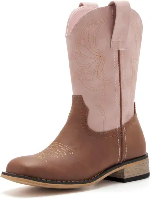 Kids Western Boots for Boys Girls Embroidered Cowgirl Cowboy Boots Square Toe Mid Calf Riding Shoes Little Kid/Big Kid