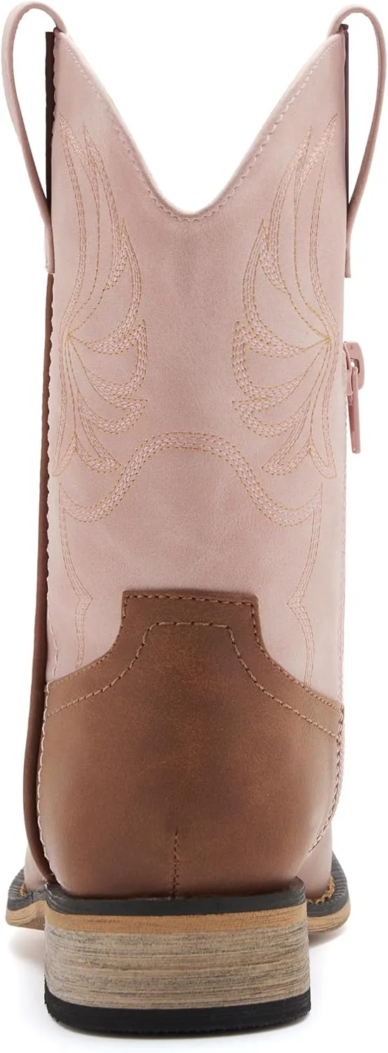 Kids Western Boots for Boys Girls Embroidered Cowgirl Cowboy Boots Square Toe Mid Calf Riding Shoes Little Kid/Big Kid