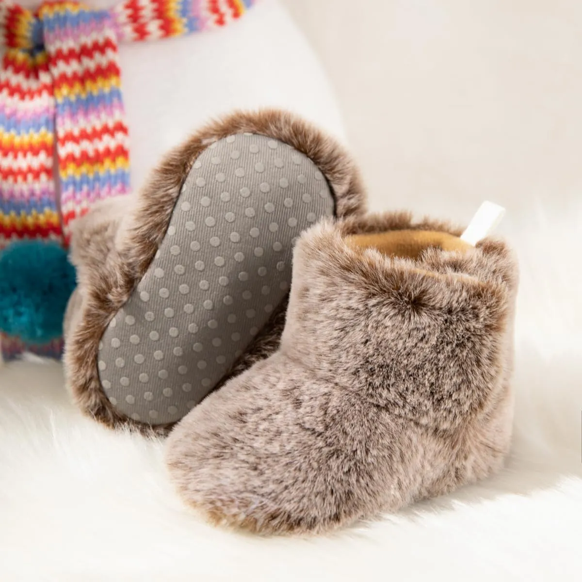 KIDSUN Infant Baby Boy Girl Cozy Fleece Bootie Newborn Stay On Slipper Winter Warm Gripper Non-Slip Crib Shoes