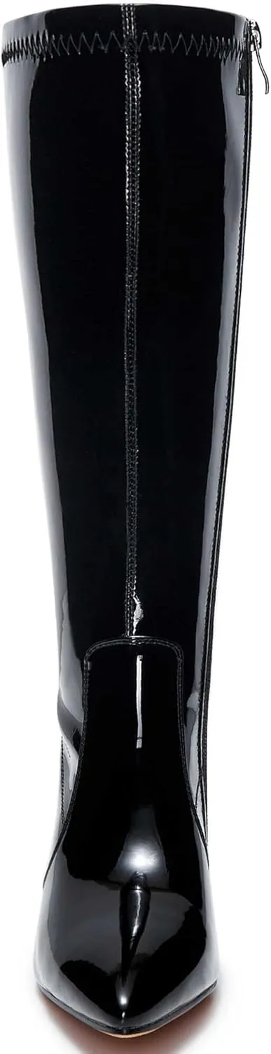 Kitten Heel Boots For Women Knee High Boots Low Heels Wide Calf Pointed Toe Stiletto