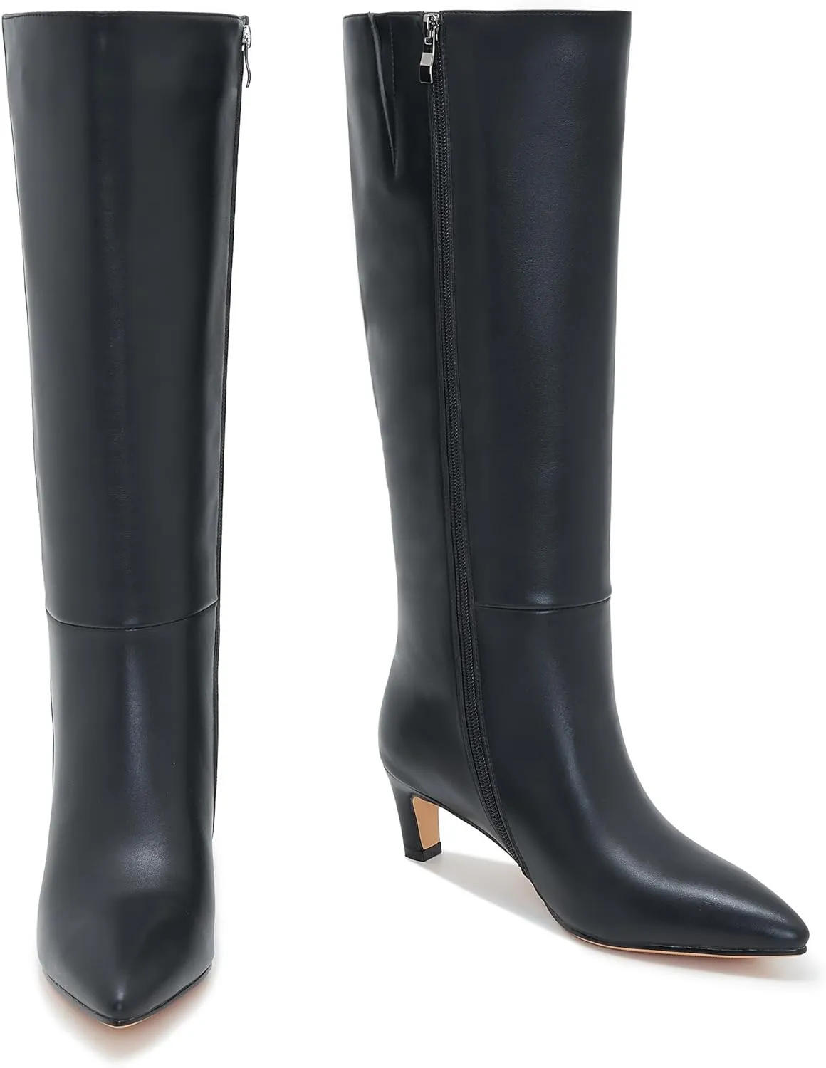 Kitten Heel Boots For Women Knee High Boots Low Heels Wide Calf Pointed Toe Stiletto