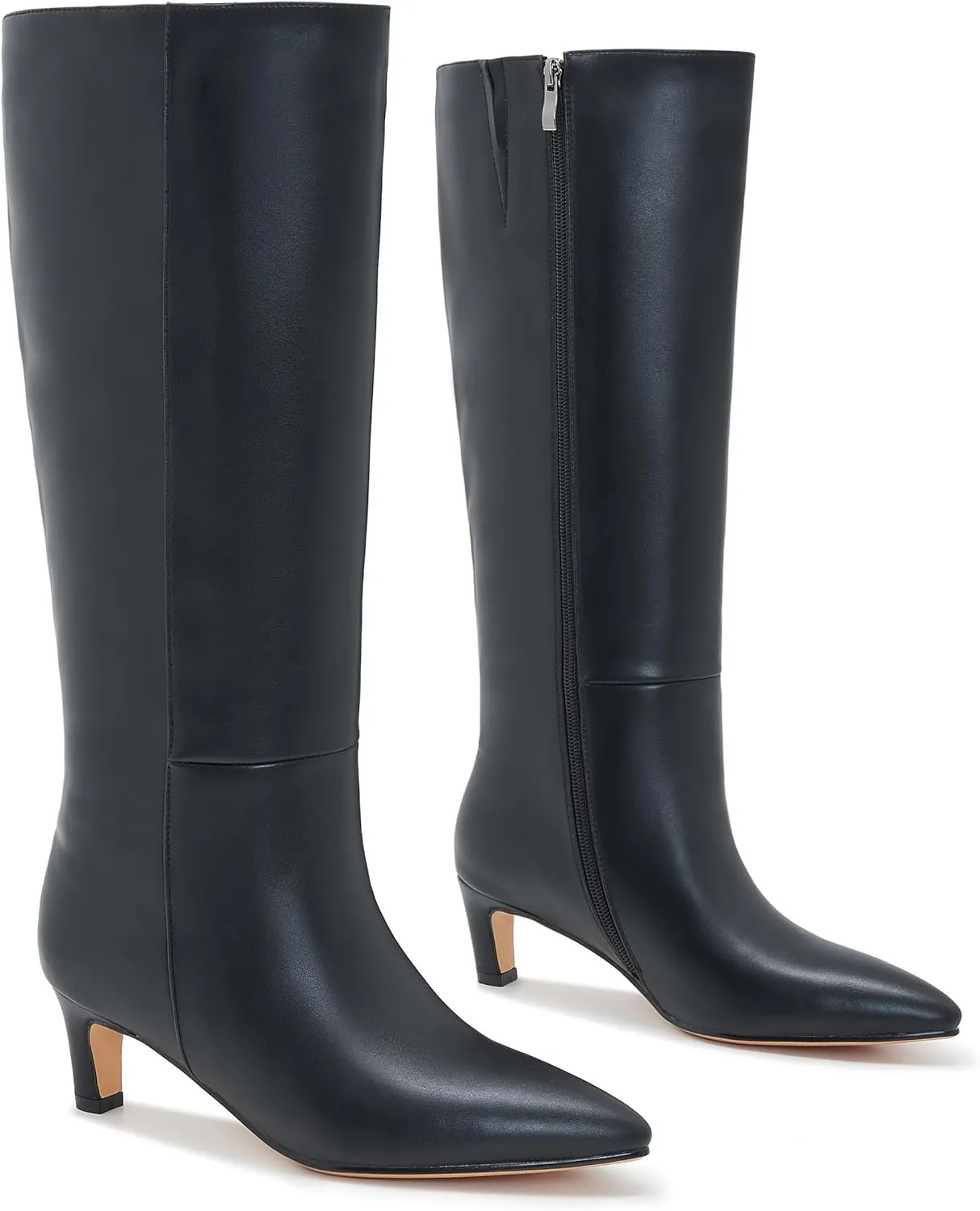 Kitten Heel Boots For Women Knee High Boots Low Heels Wide Calf Pointed Toe Stiletto