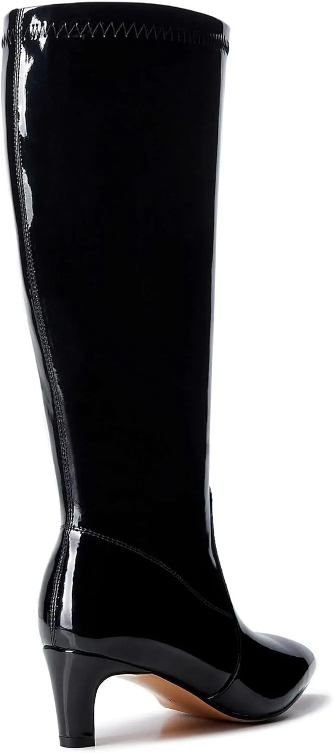 Kitten Heel Boots For Women Knee High Boots Low Heels Wide Calf Pointed Toe Stiletto