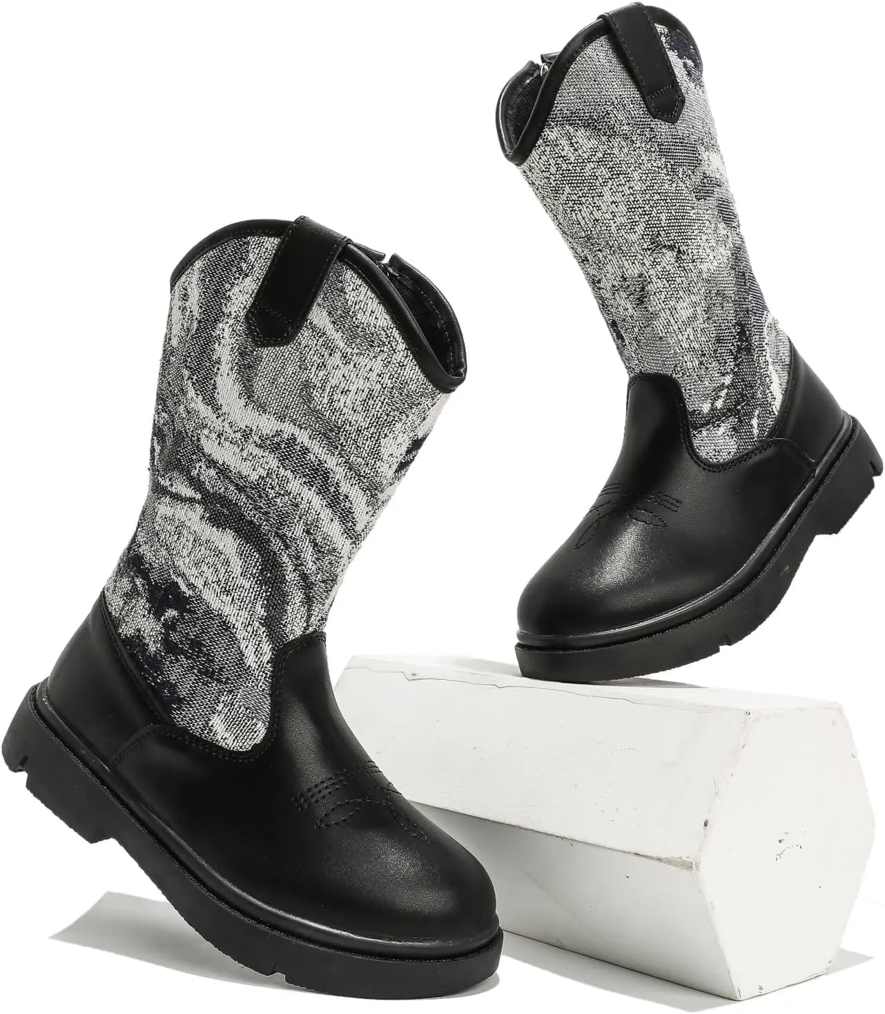 kkdom Boys Girls Cowgirl Cowboy Western Boots Mid Calf Horseback Riding Boots